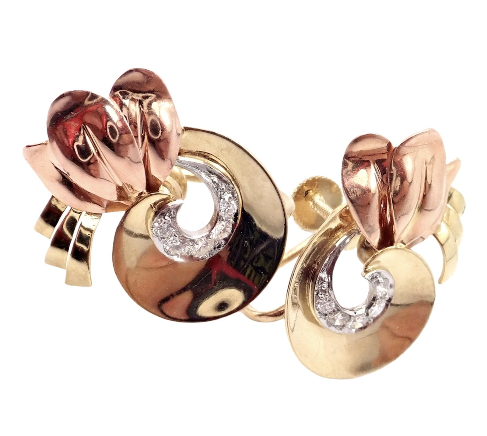 Tiffany & Co. Jewelry & Watches:Fine Jewelry:Earrings Rare Vintage Tiffany & Co 14k Yellow Rose Gold Diamond Screwback Earrings