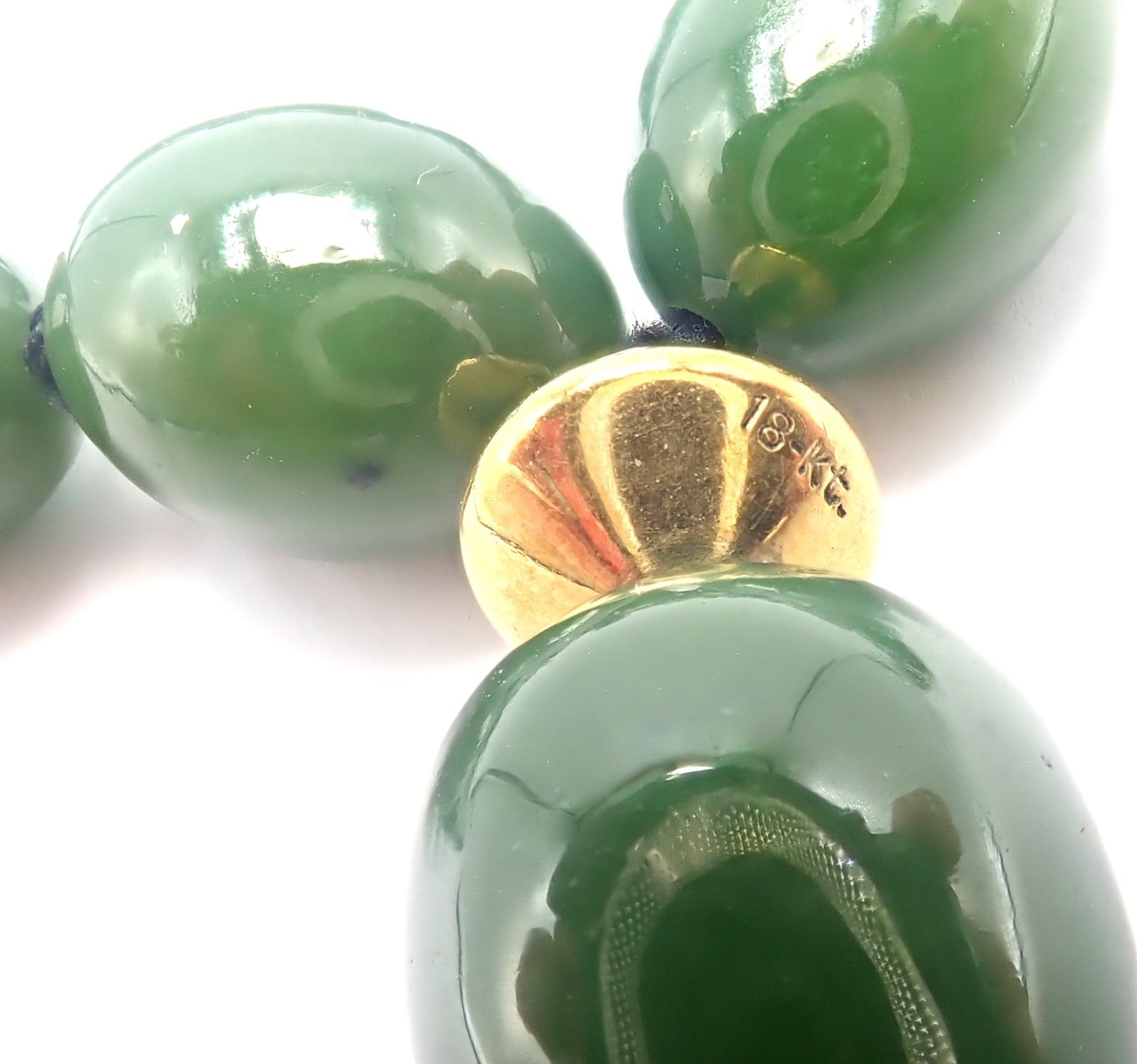 Authentic! Tiffany & Co Cummings 18k Yellow Gold Nephrite Jade Bead Necklace | Fortrove
