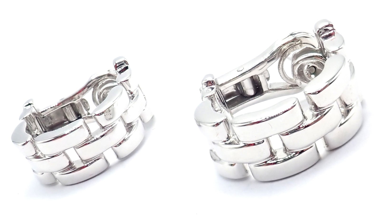 Cartier Jewelry & Watches:Fine Jewelry:Earrings Authentic! Cartier Maillon Panthere 18K White Gold Three Row Link Hoop Earrings