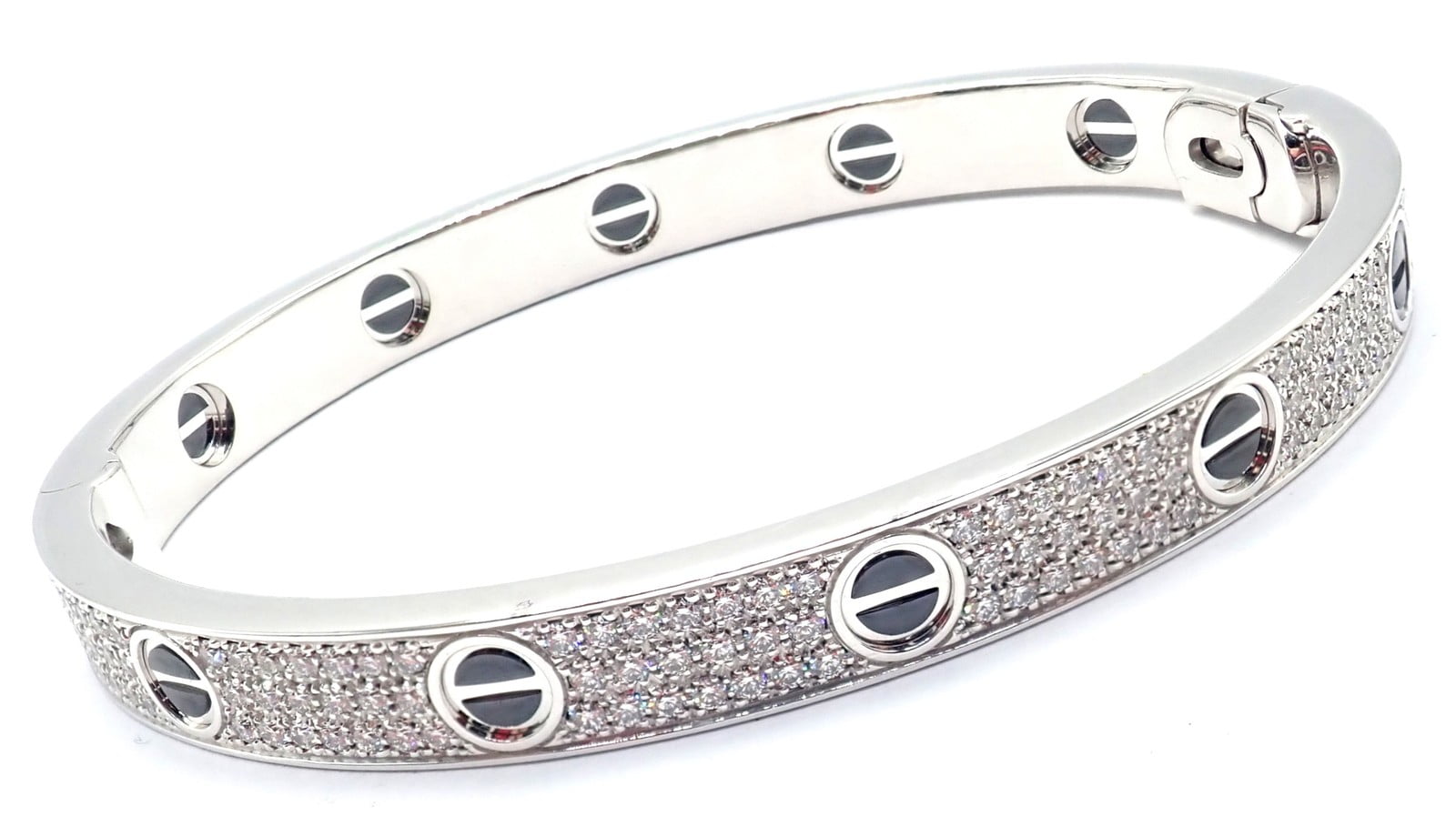 Cartier Jewelry & Watches:Fine Jewelry:Bracelets & Charms Authentic! Cartier Love 18k White Gold Diamond Pave Ceramic Bracelet Sz 18 Paper