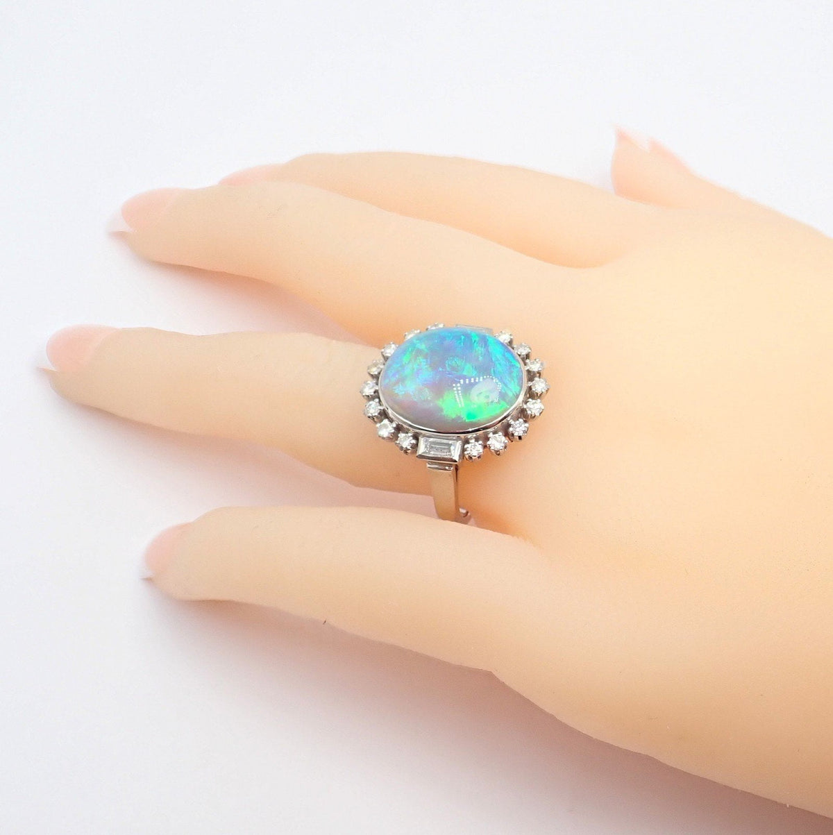 Estate Jewelry & Watches:Vintage & Antique Jewelry:Rings Antique Vintage Estate Palladium Diamond Opal Ring