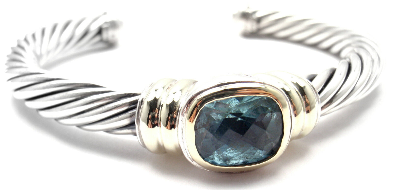 David Yurman Jewelry & Watches:Fine Jewelry:Bracelets & Charms Authentic! D.Yurman NOBLESSE 14k YG Sterling Silver Blue Topaz Bangle Bracelet