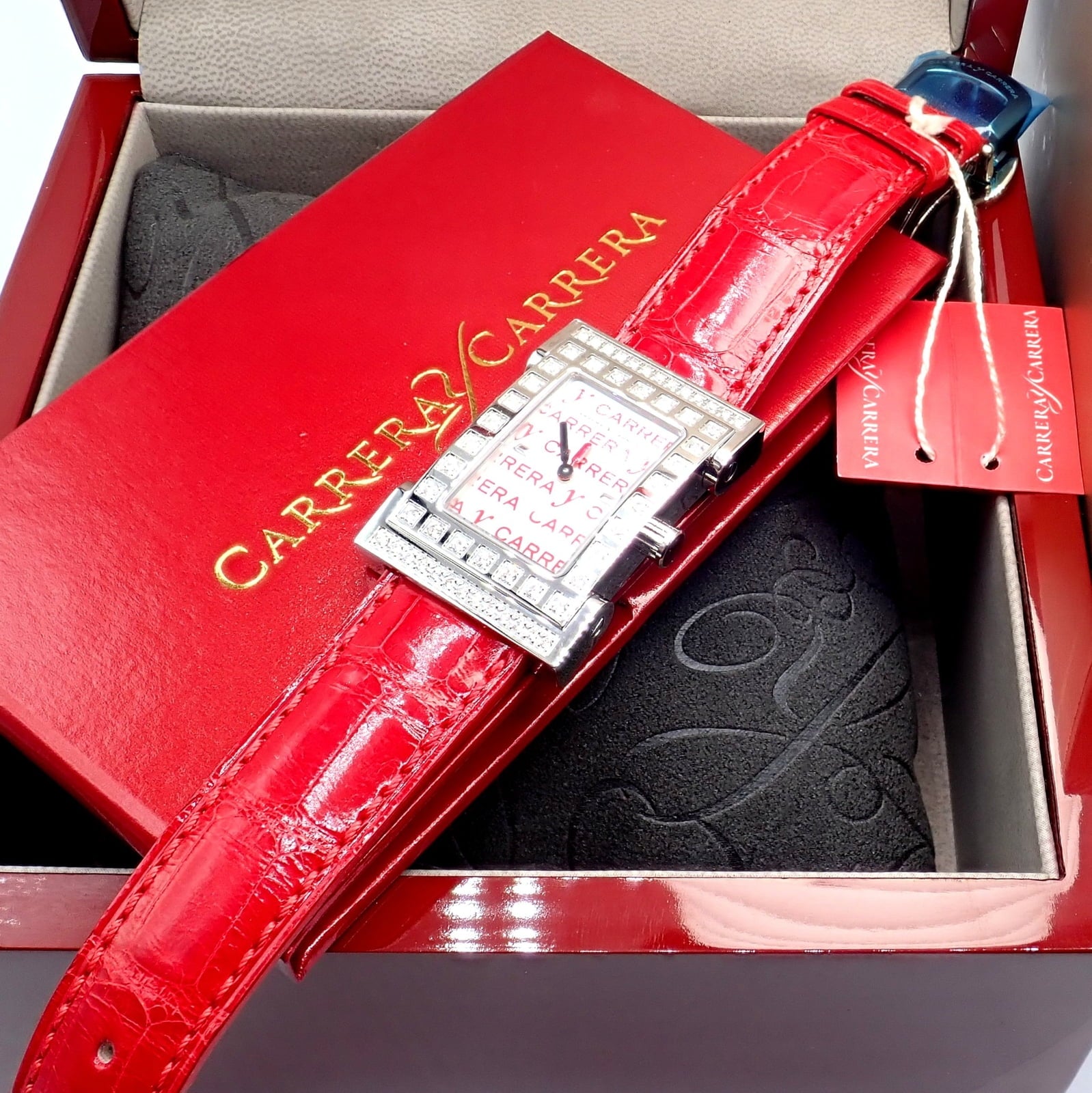 Carrera y Carrera Jewelry & Watches:Watches, Parts & Accessories:Watches:Wristwatches Carrera Y Carrera CyC Tempus Fugyt Diamond Red Alligator Band Ladies Watch +Box