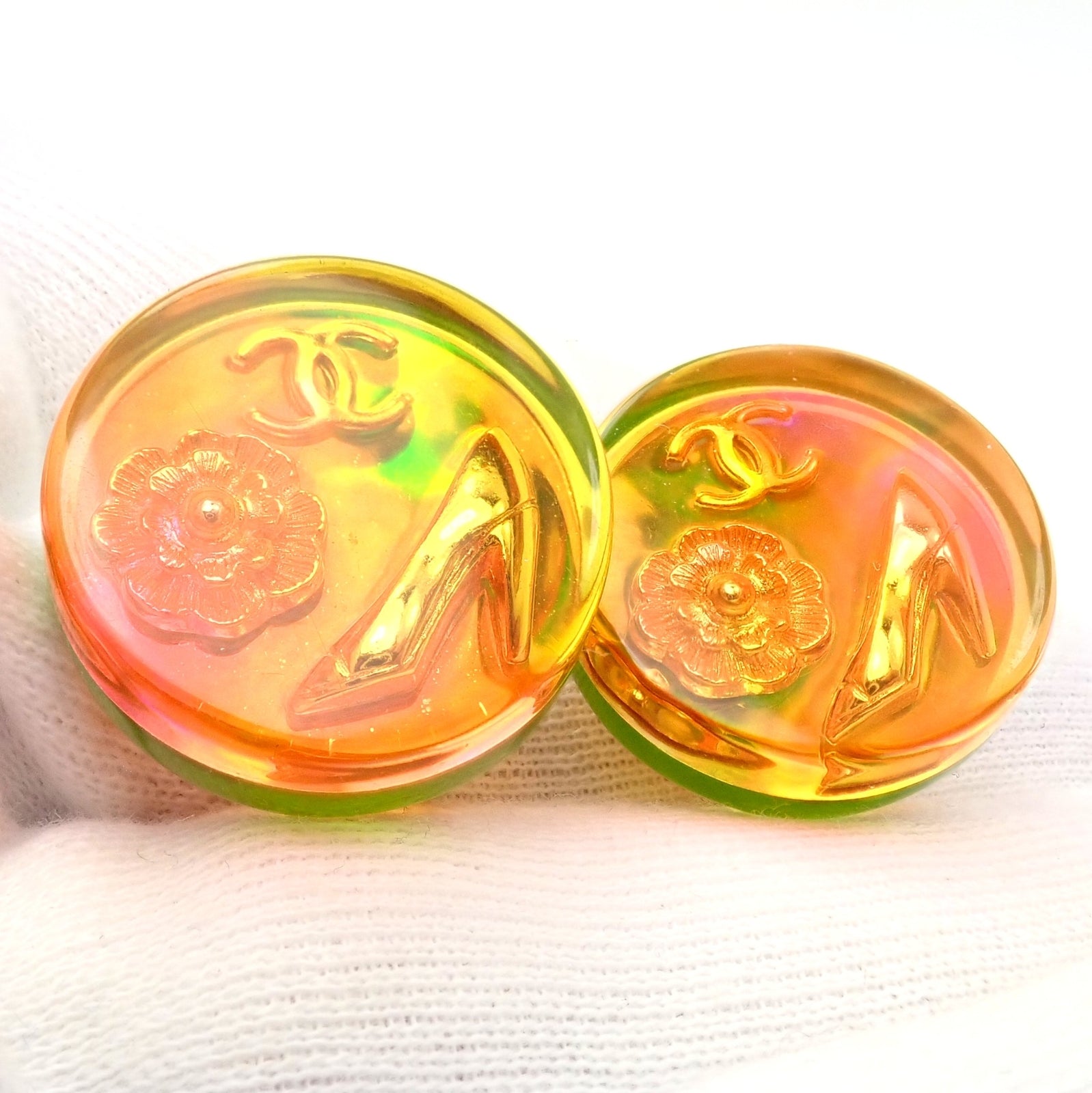Rare! Vintage Chanel Paris France Holographic Logo Camellia Earrings 1997 Spring | Fortrove