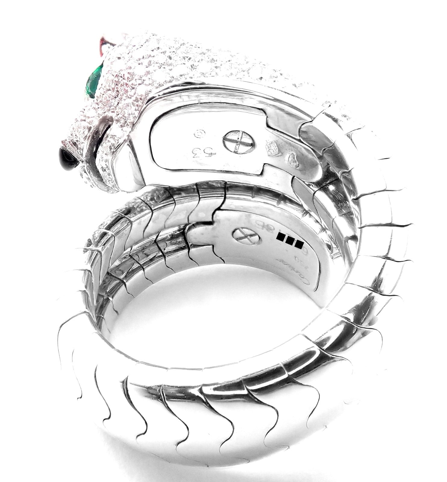 Cartier Jewelry & Watches:Fine Jewelry:Rings Authentic! Cartier Panther 18k White Gold Diamond Emerald Onyx Band Ring Cert.
