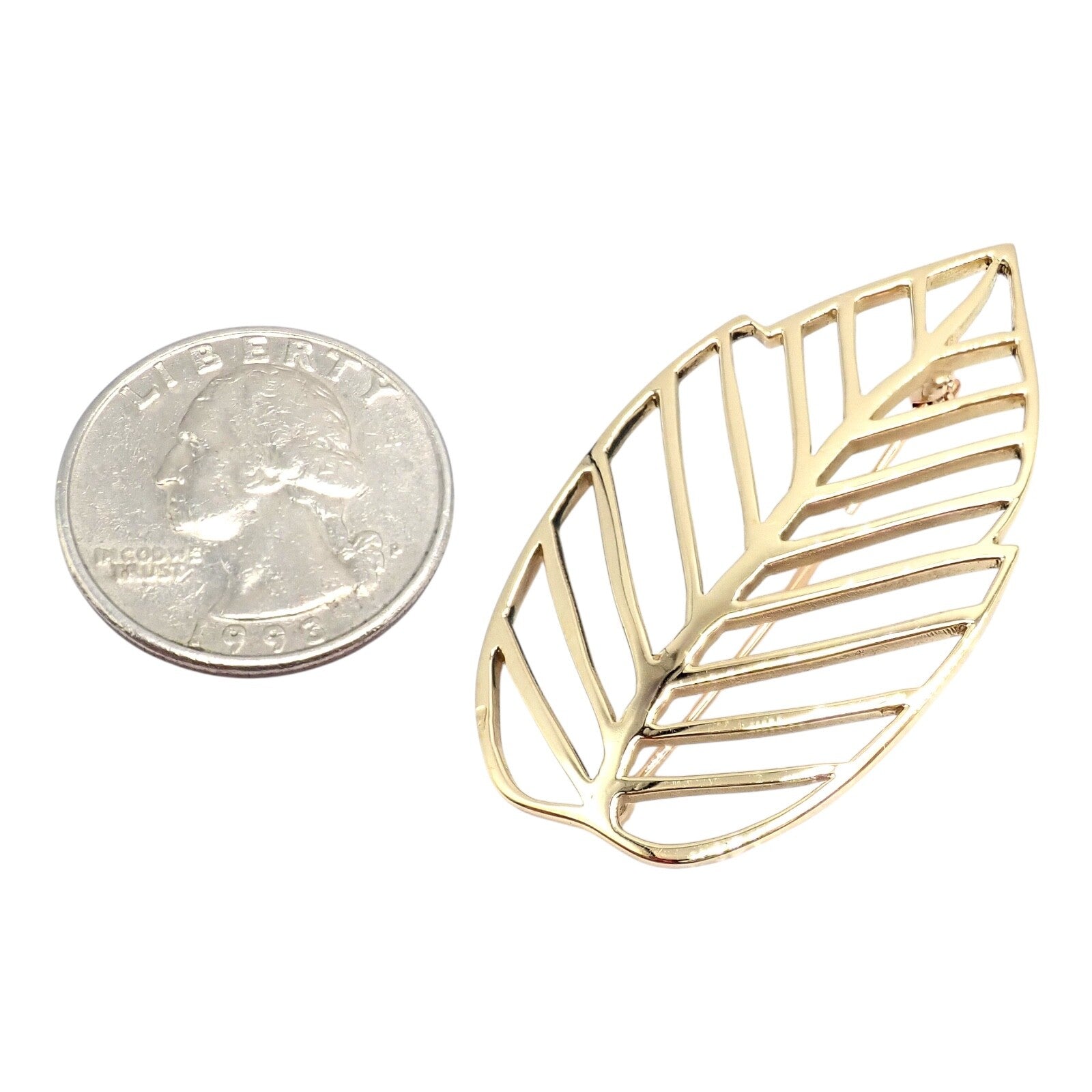 Authentic! Tiffany & Co Angela Cummings 18k Yellow Gold Leaf Pin Brooch 1981 | Fortrove