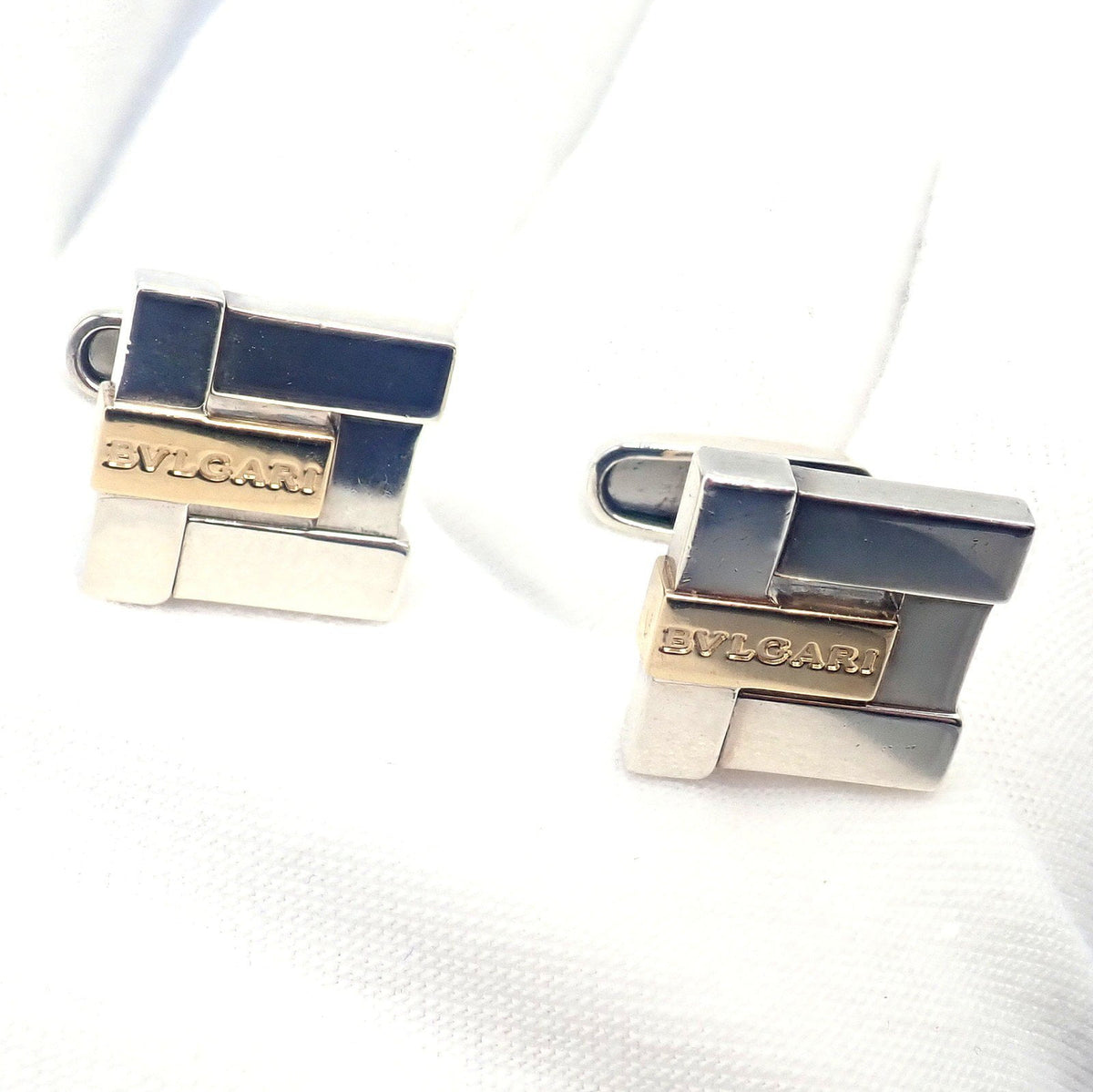 Bulgari Jewelry & Watches:Men's Jewelry:Cufflinks Authentic! Bulgari Bvlgari 18k Yellow Gold + Sterling Silver Square Cufflinks