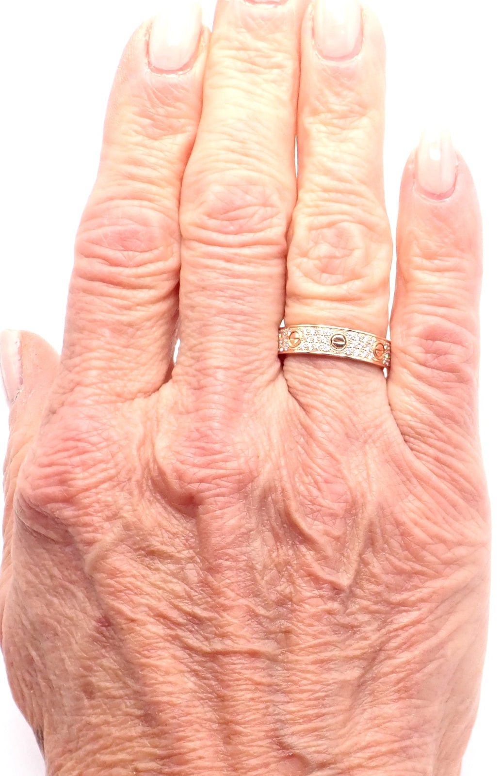 Authentic! Cartier Love 18k Rose Gold Diamond Paved Ring Size 54 US 6 3/4 | Fortrove