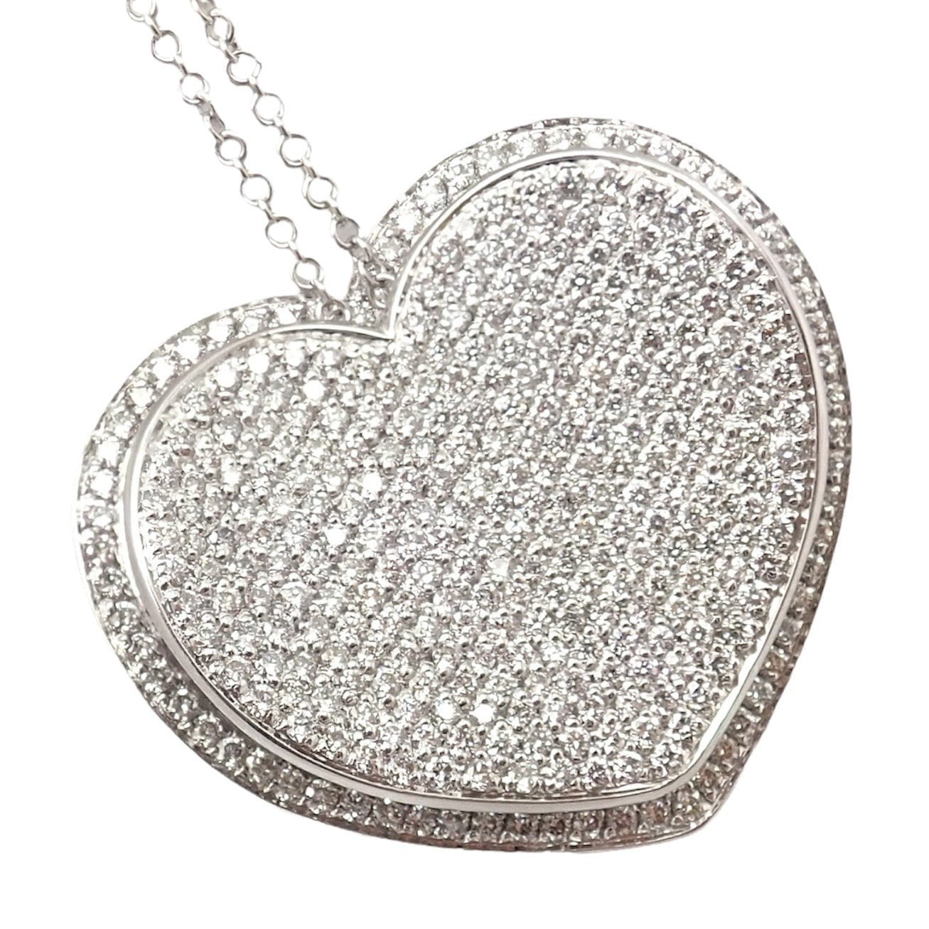 New! Authentic Pasquale Bruni 18k White Gold 2.02ct Pave Diamond Heart Necklace | Fortrove