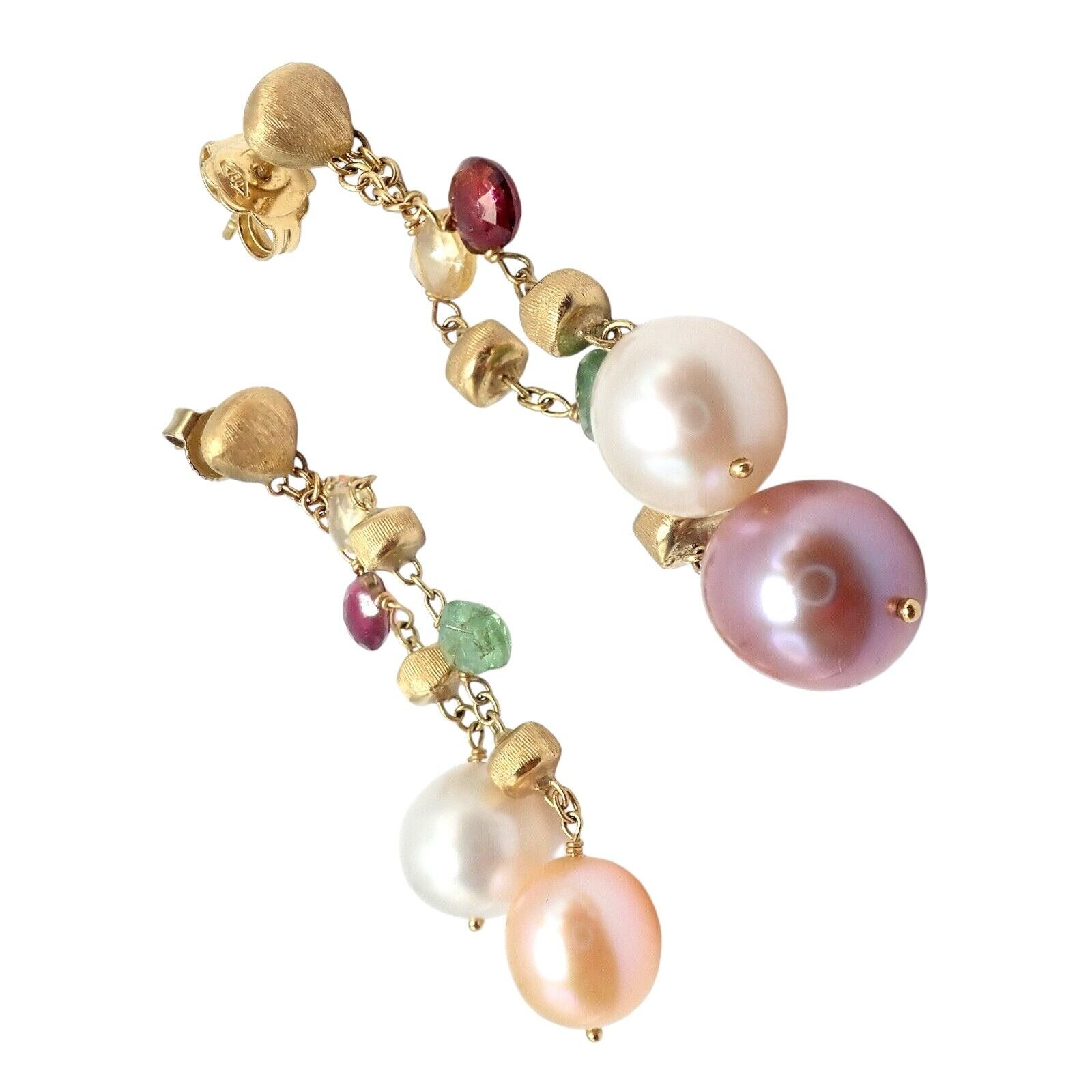 Authentic! Marco Bicego 18k Yellow Gold Paradise Multicolor Gems Pearl Earrings | Fortrove