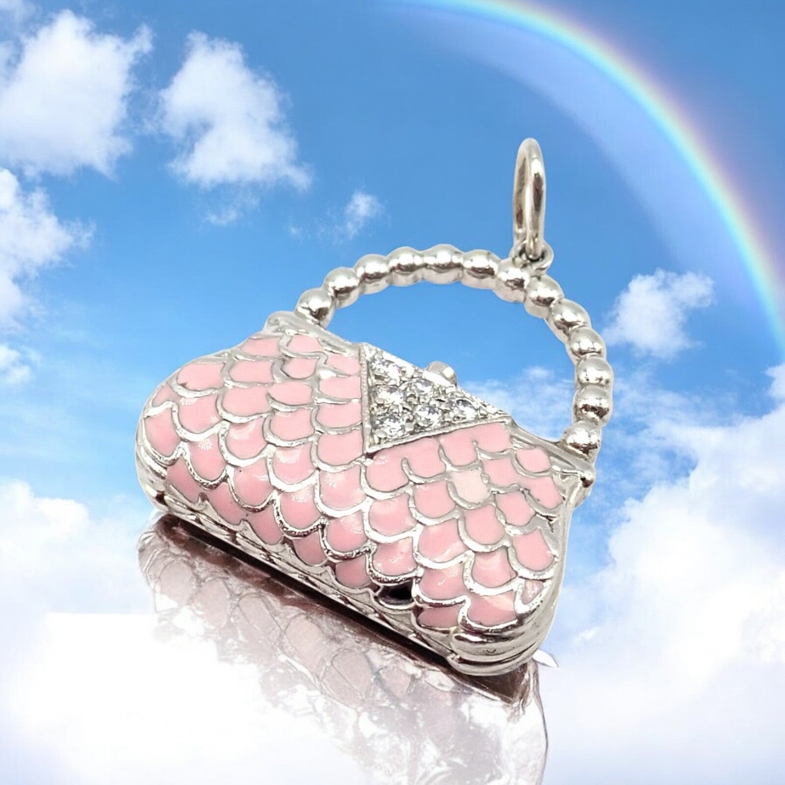 Tiffany & Co. Jewelry & Watches:Fine Jewelry:Necklaces & Pendants Tiffany & Co. Platinum Pink Enamel Diamond Handbag Purse Bag Charm Pendant