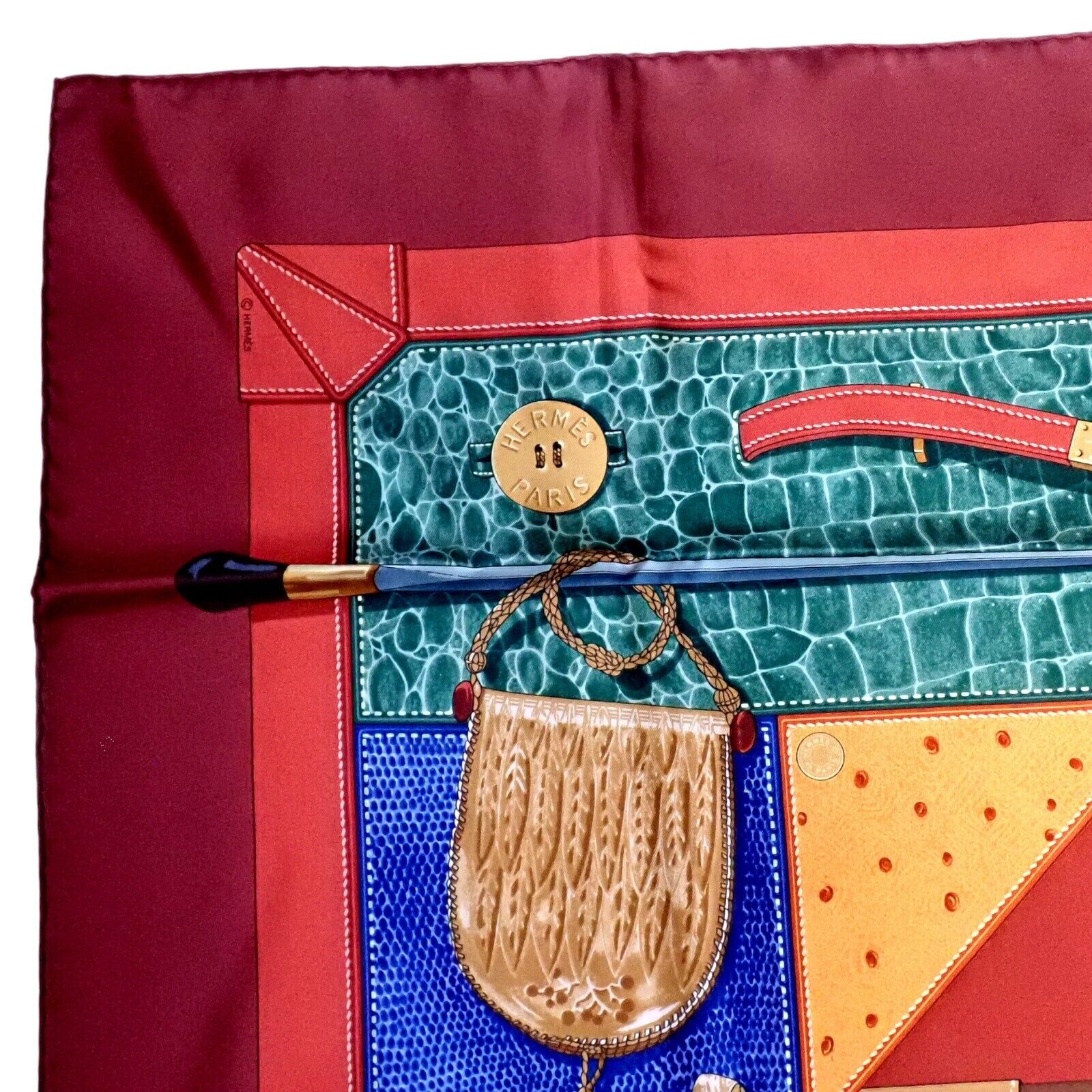 Authentic RARE! Hermes Brick Red Tout Cuir Vintage 90cm Silk Scarf | Fortrove