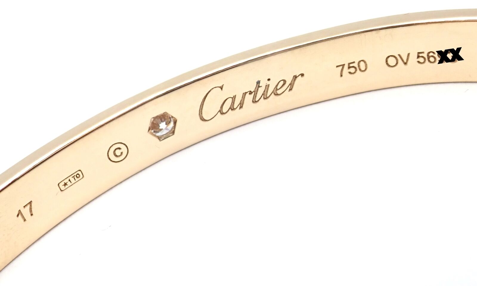 Authentic! Cartier 18k Yellow Gold Diamond Love Cuff Open Bracelet Size 17 | Fortrove