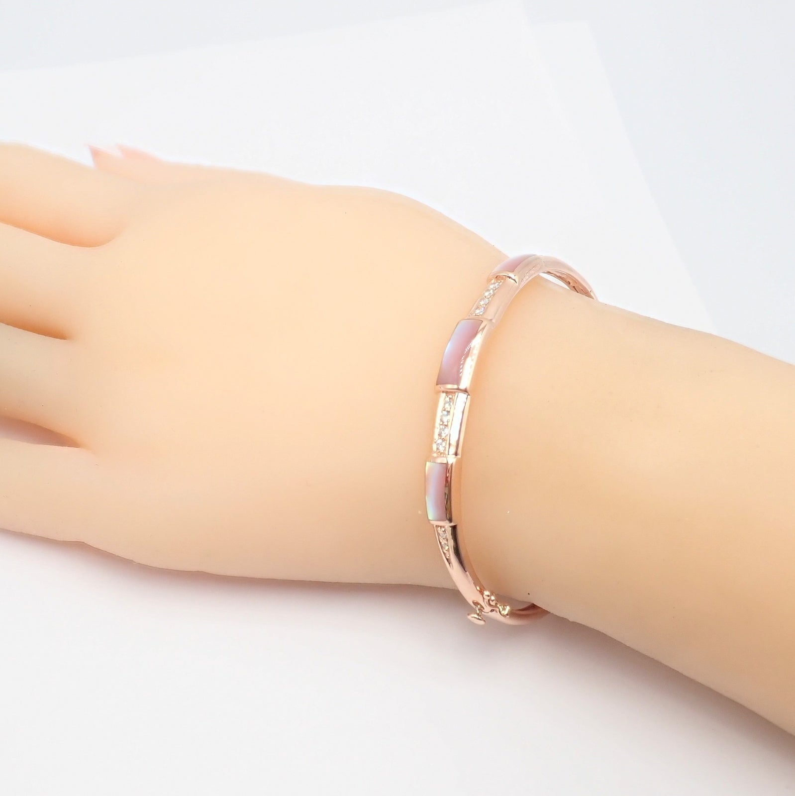 Authentic! Kabana 14k Rose Gold Diamond Mother of Pearl Bangle Bracelet | Fortrove