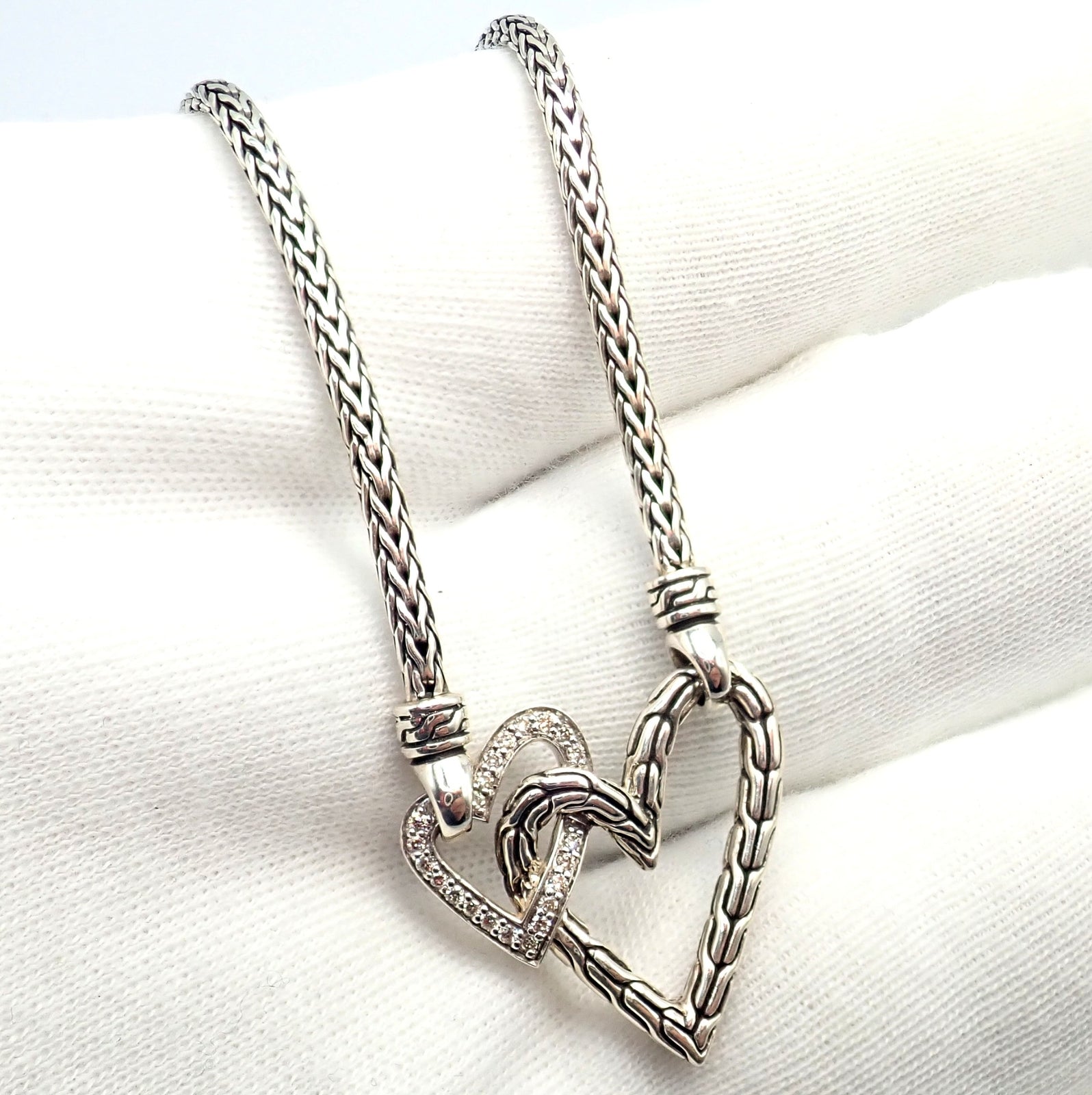 John Hardy Jewelry & Watches:Fine Jewelry:Necklaces & Pendants Authentic! John Hardy JH Silver Diamond Double Heart Manah Necklace