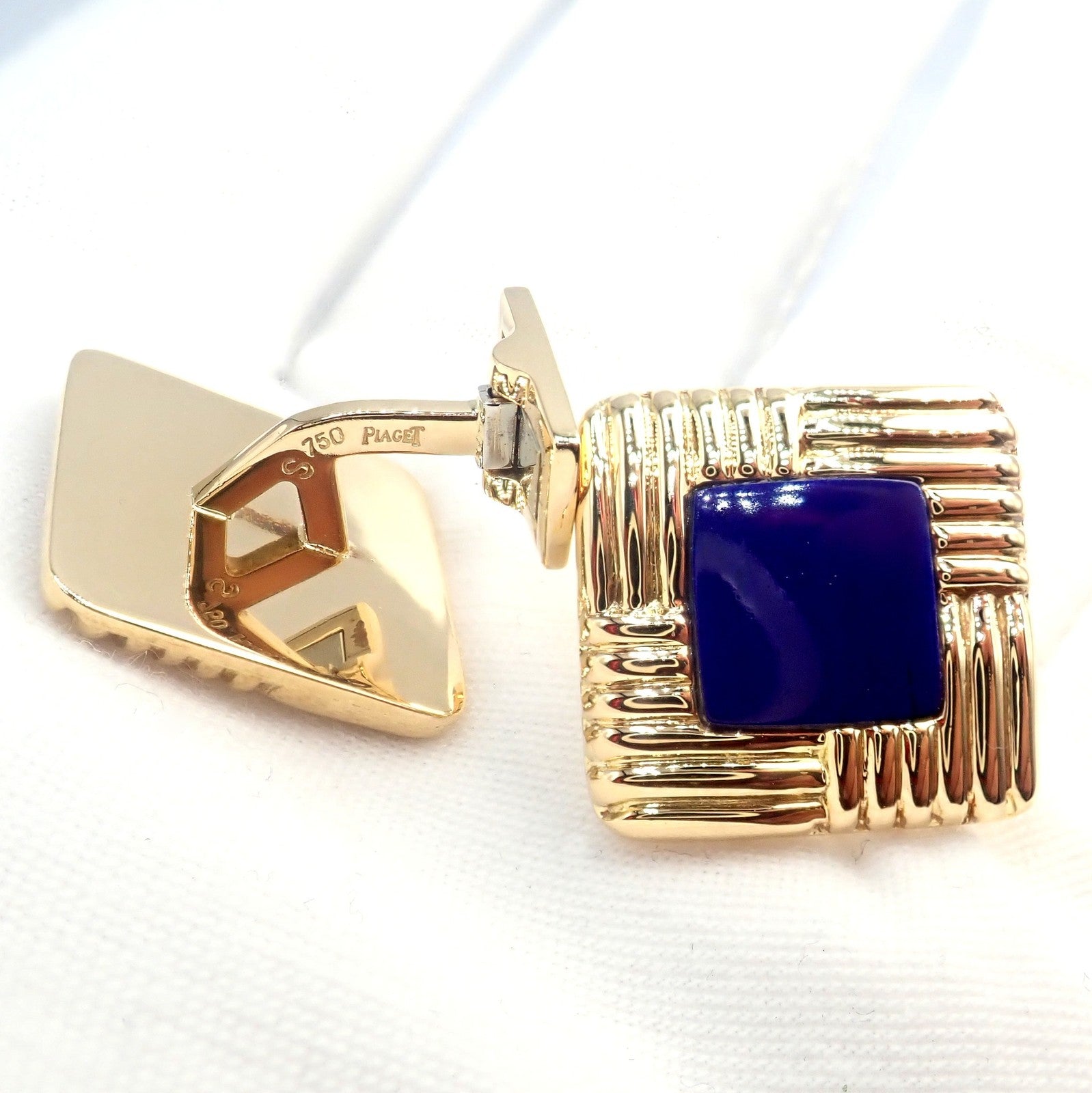 Piaget 18k Yellow Gold Large Lapis Lazuli Rope Square Gold Cufflinks | Fortrove