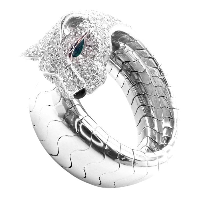 Cartier Jewelry & Watches:Fine Jewelry:Rings Authentic! Cartier Panther 18k White Gold Diamond Emerald Onyx Band Ring Cert.