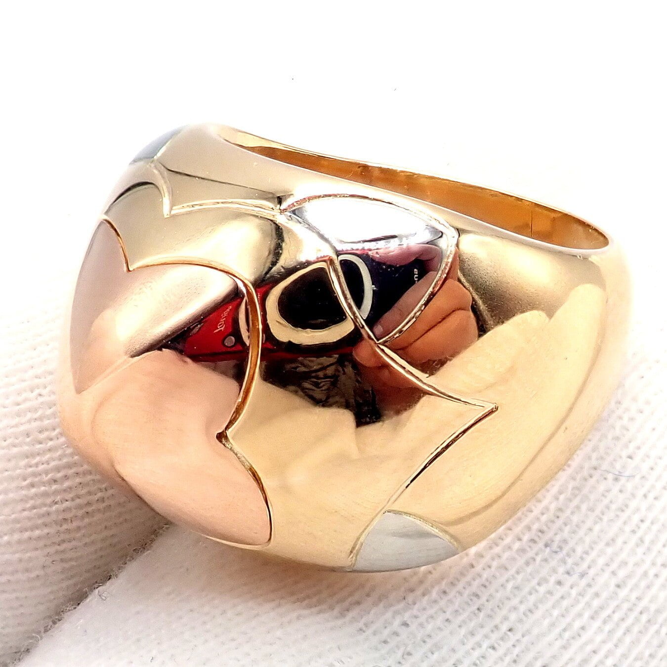 Authentic! Bvlgari Bulgari 18k Yellow White Rose Gold Tricolor Pyramid Ring sz 6 | Fortrove