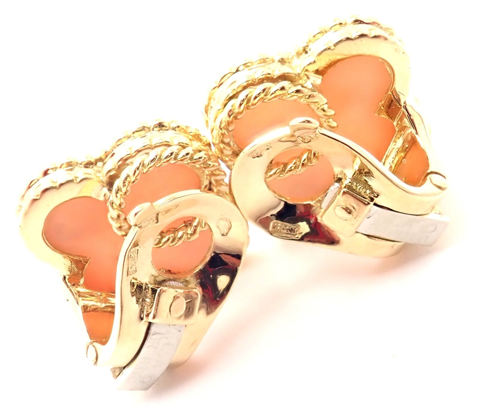Van Cleef & Arpels Vintage Alhambra 18k Yellow Gold Coral Earrings Paper | Fortrove