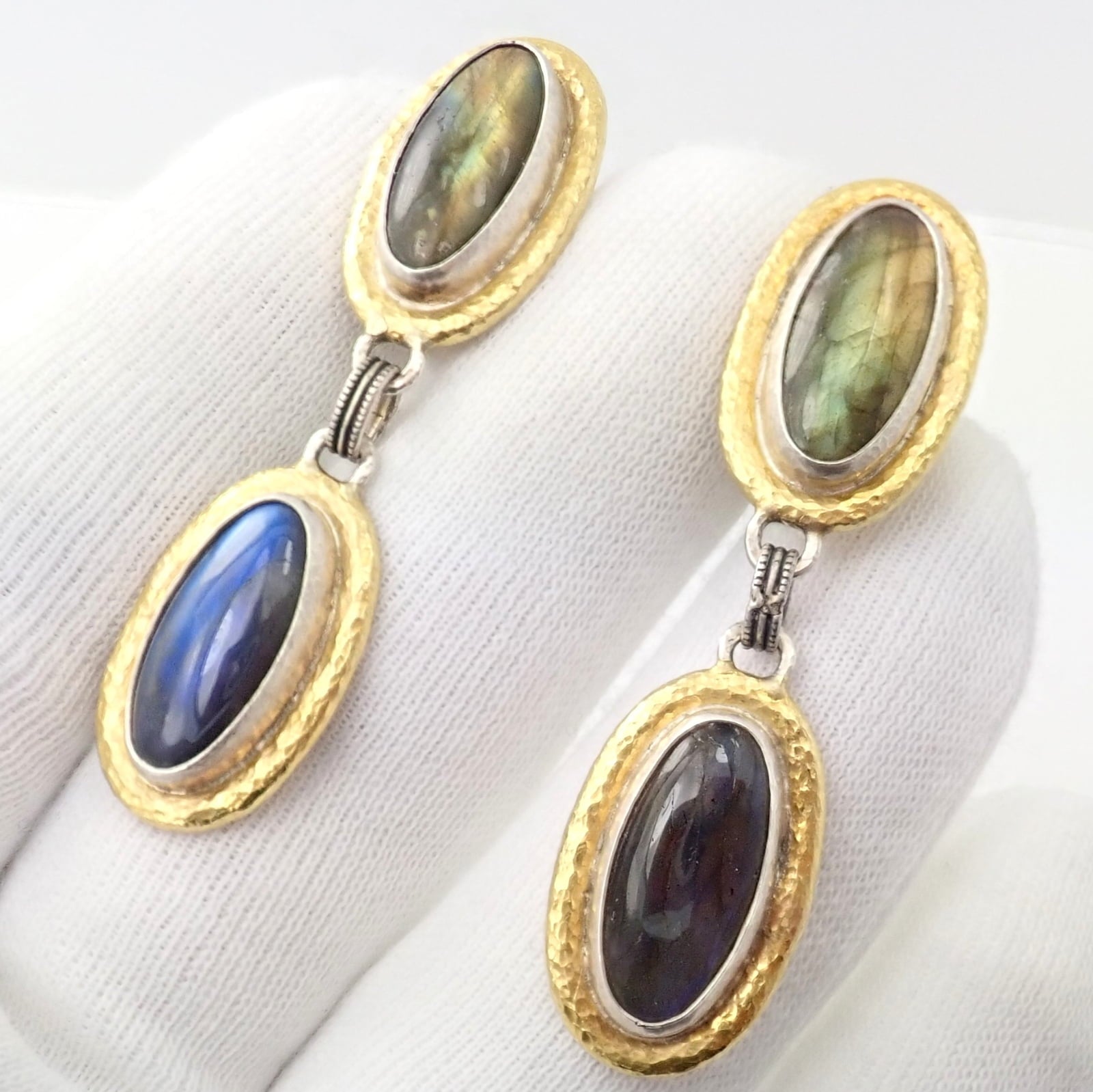 Gurhan Jewelry & Watches:Vintage & Antique Jewelry:Earrings Authentic! Gurhan Hammered Sterling Silver 24k Gold Labradorite Earrings