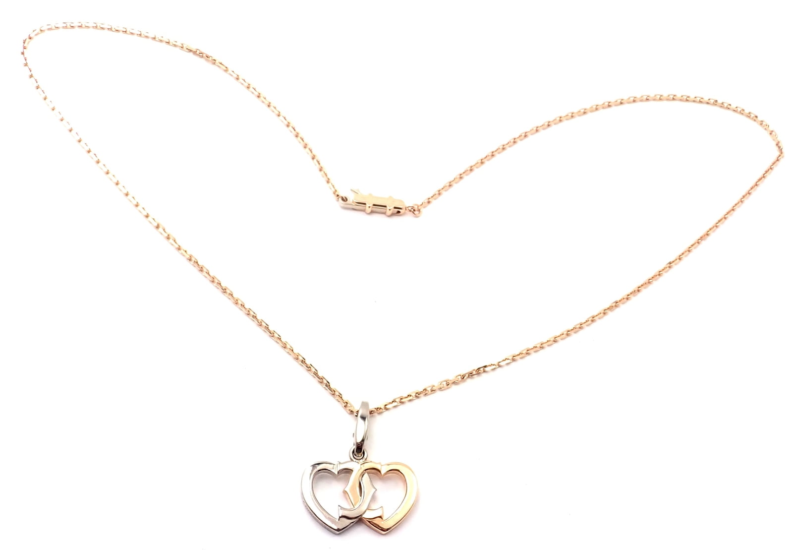 Cartier Jewelry & Watches:Fine Jewelry:Necklaces & Pendants Authentic! Cartier 18K Rose & White Gold Double C Heart Pendant Chain Necklace