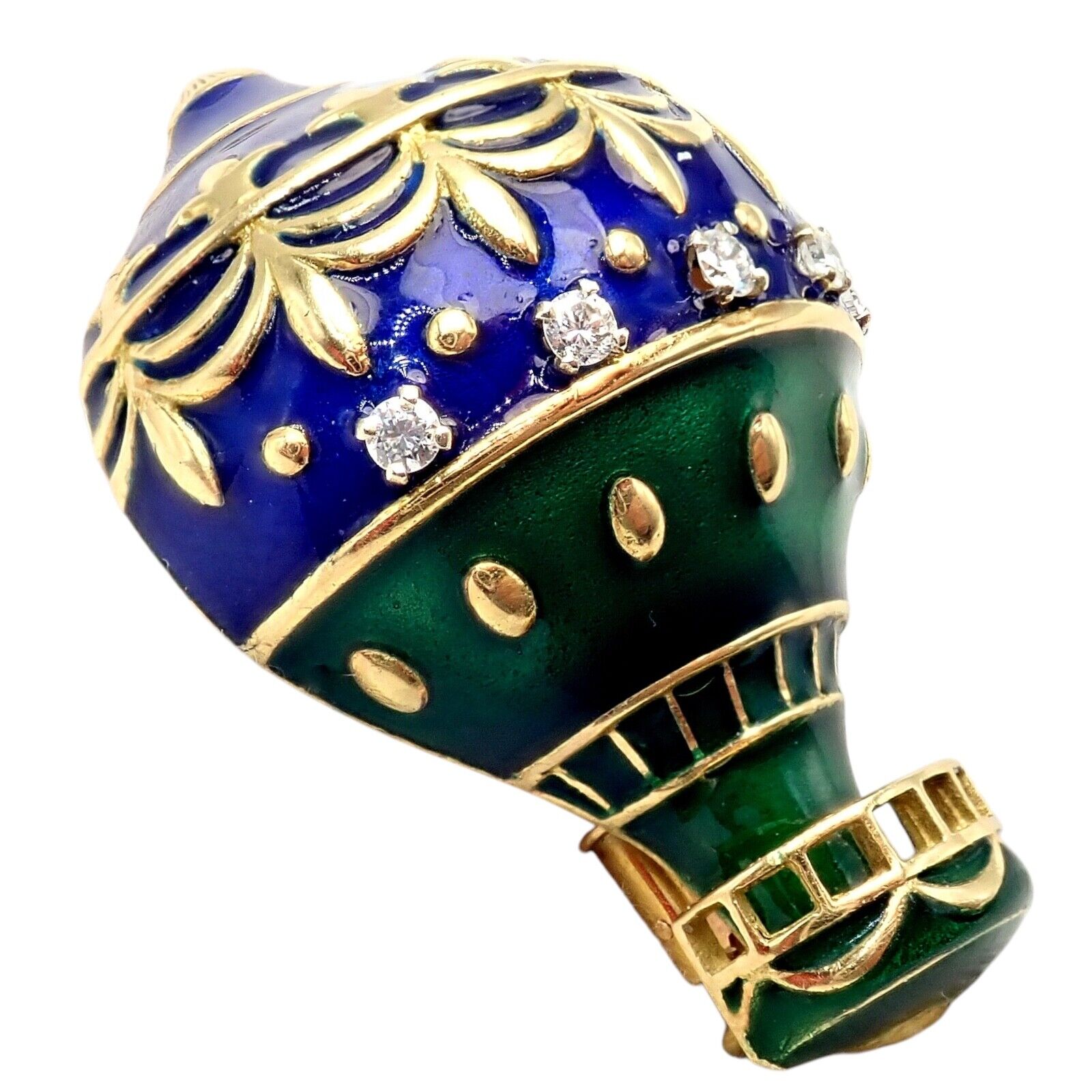 Authentic! Christian Dior 18k Yellow Gold Diamond Enamel Jules Verne Pin Brooch | Fortrove