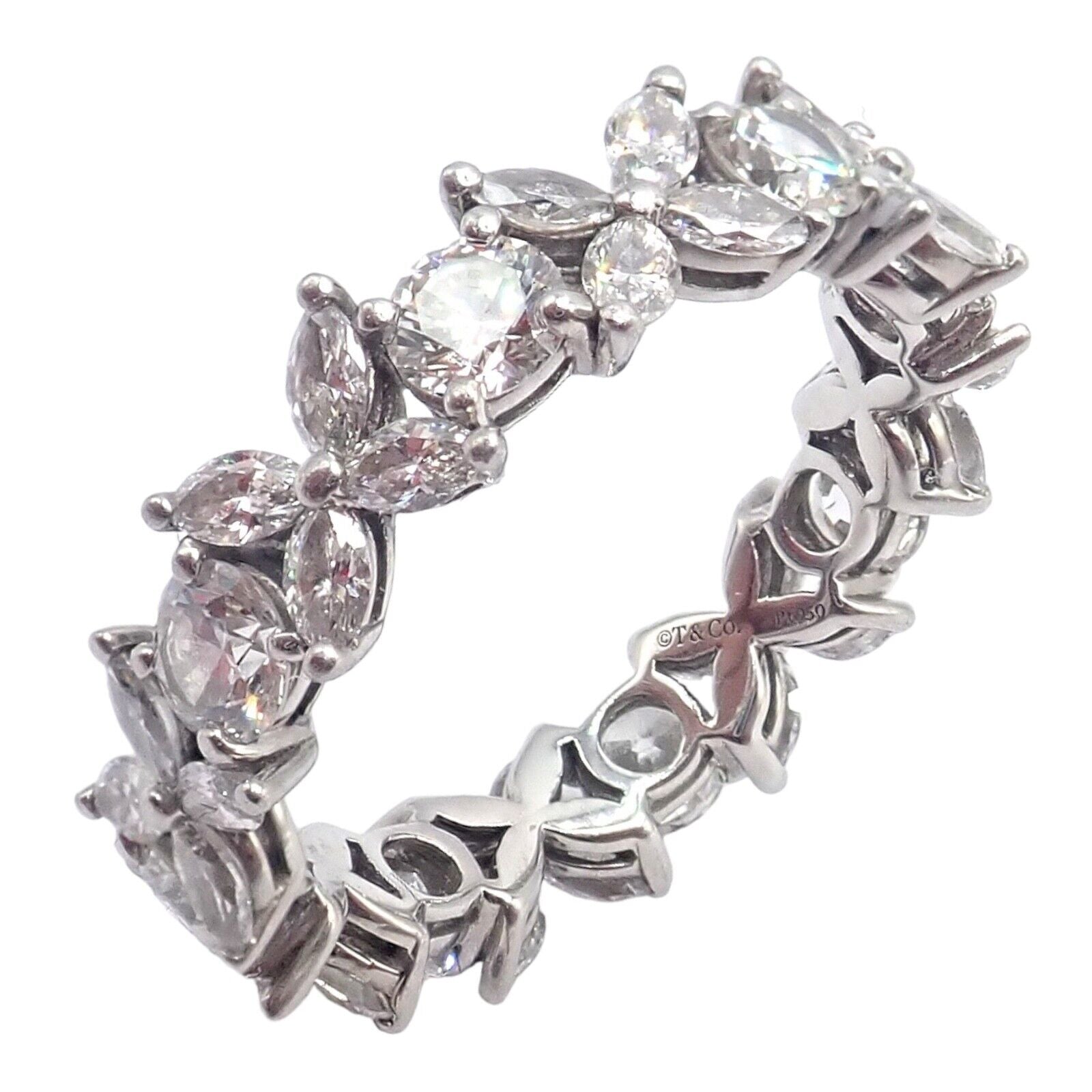 Tiffany & Co Platinum Alternating 1.93ct Diamond Victoria Band Ring sz 6 | Fortrove