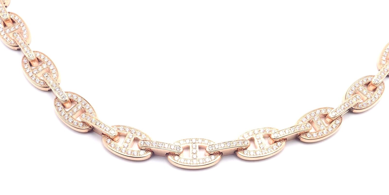 Authentic! Hermes Chaine d'ancre Enchaine 18k Rose Gold Diamond Link Necklace | Fortrove