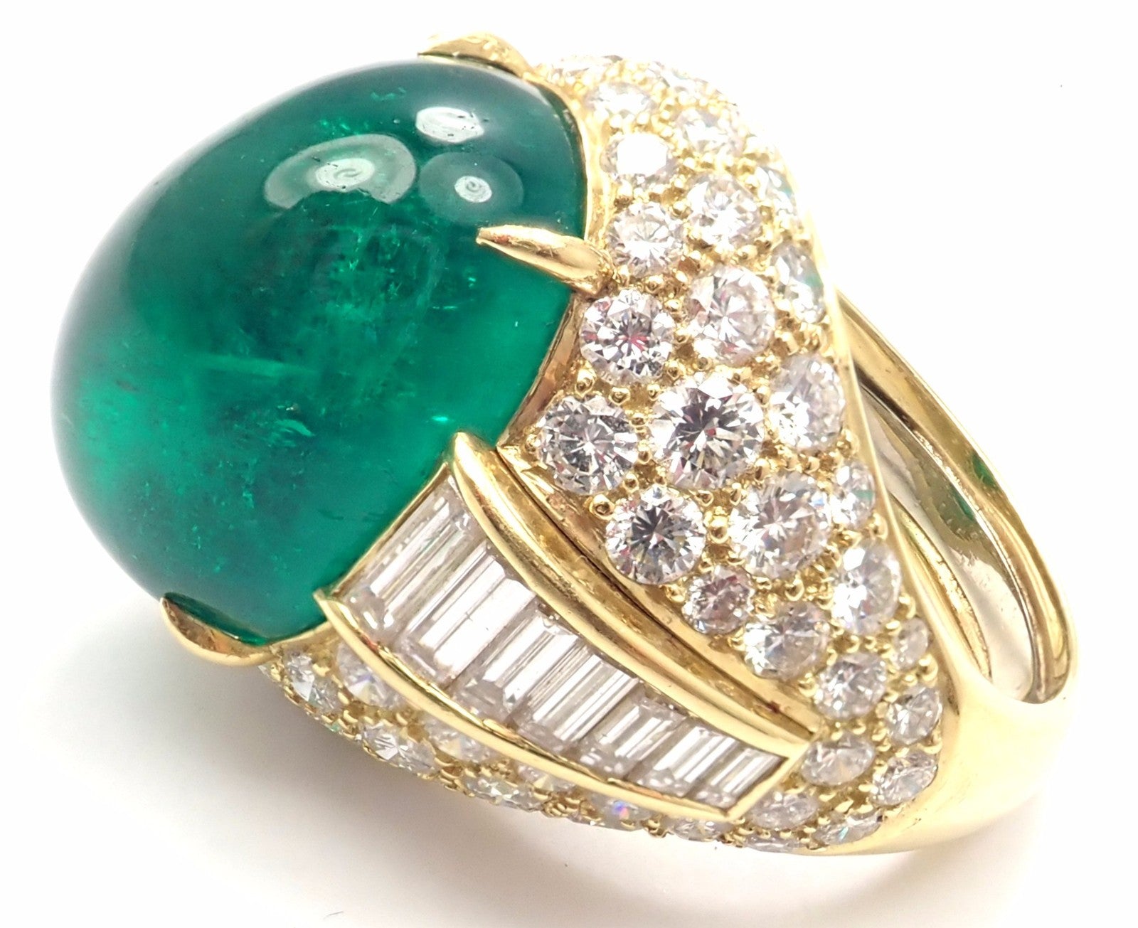 Authentic! David Webb 18k Yellow Gold Diamond Large Colombian Emerald Ring AGL | Fortrove