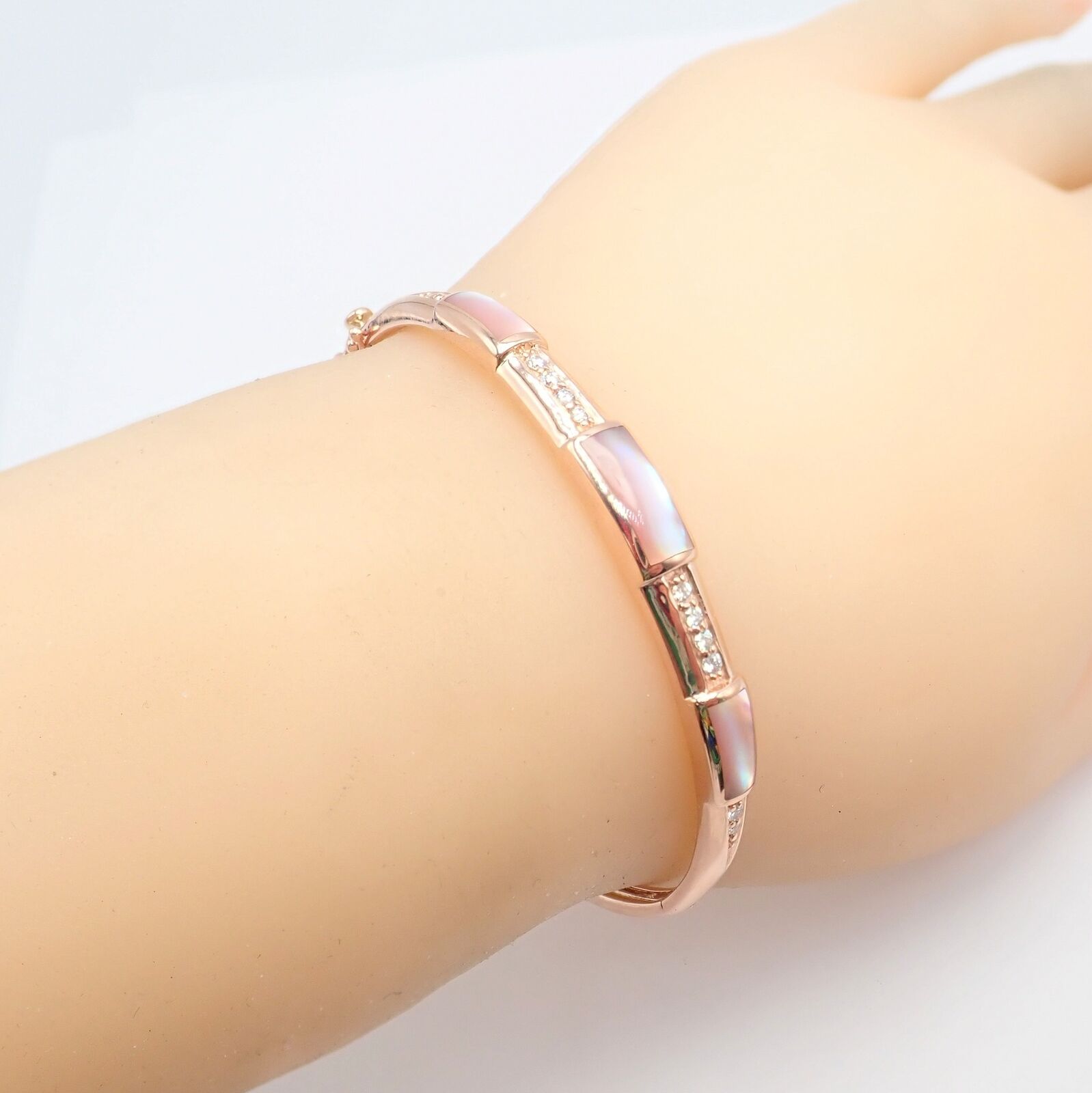 Authentic! Kabana 14k Rose Gold Diamond Mother of Pearl Bangle Bracelet | Fortrove