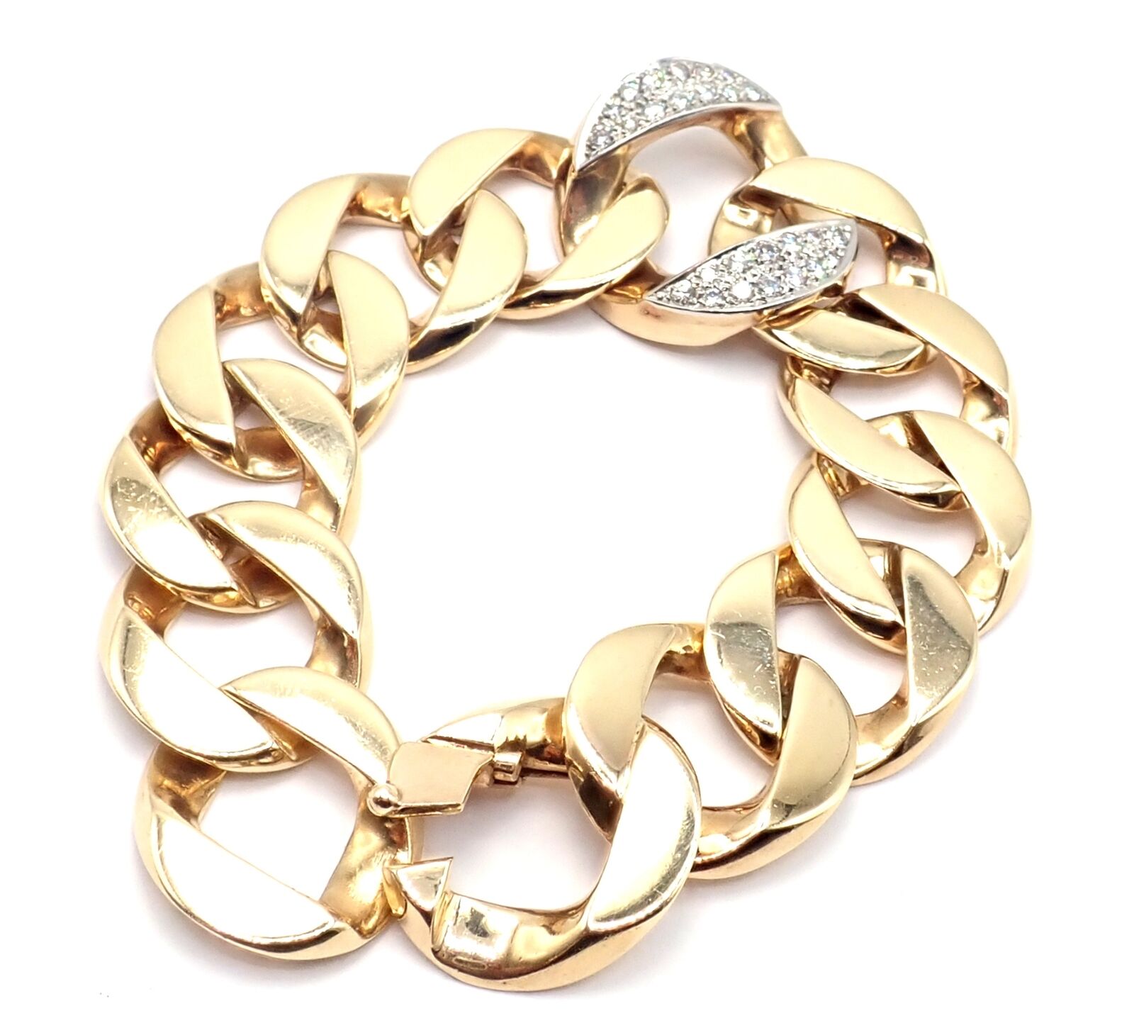 Rare Vintage Tiffany & Co 14k Yellow Gold Diamond Large Heavy Curb Link Bracelet | Fortrove