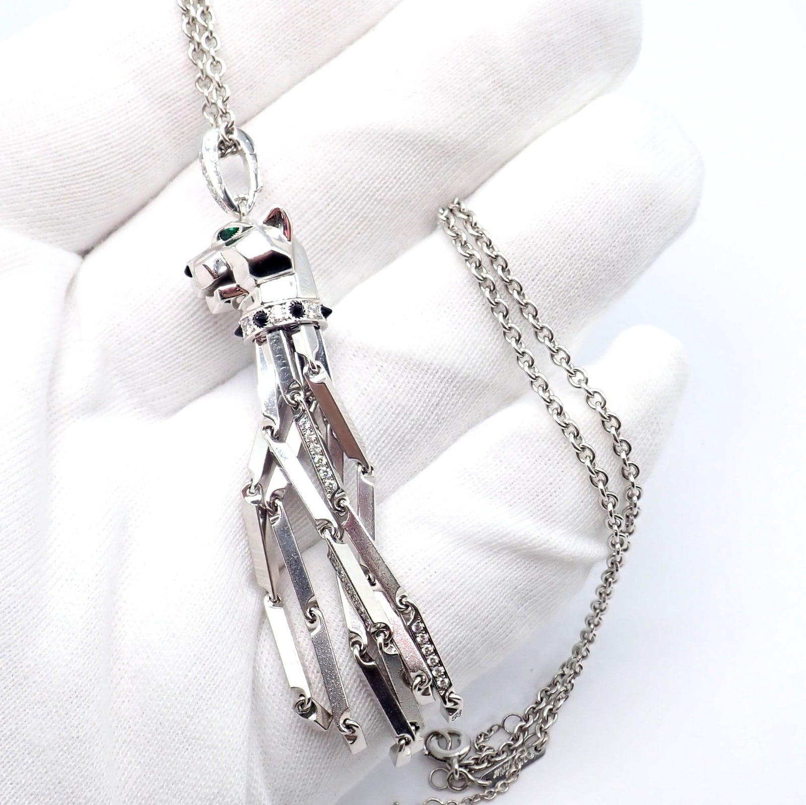 Cartier Jewelry & Watches:Fine Jewelry:Necklaces & Pendants Panthere de Cartier Panther 18k White Gold Diamond Emerald Onyx Pendant Necklace