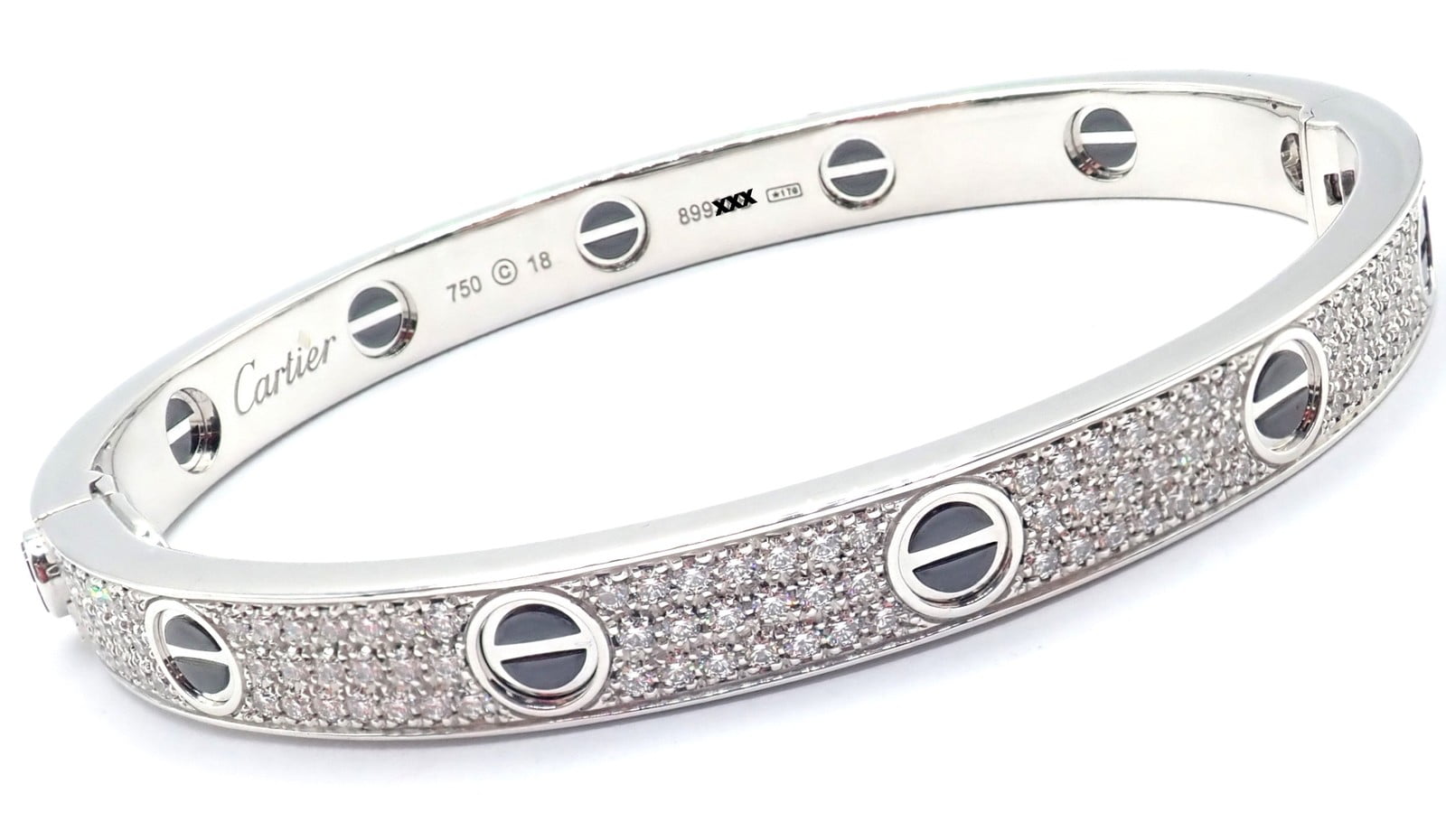 Cartier Jewelry & Watches:Fine Jewelry:Bracelets & Charms Authentic! Cartier Love 18k White Gold Diamond Pave Ceramic Bracelet Sz 18 Paper