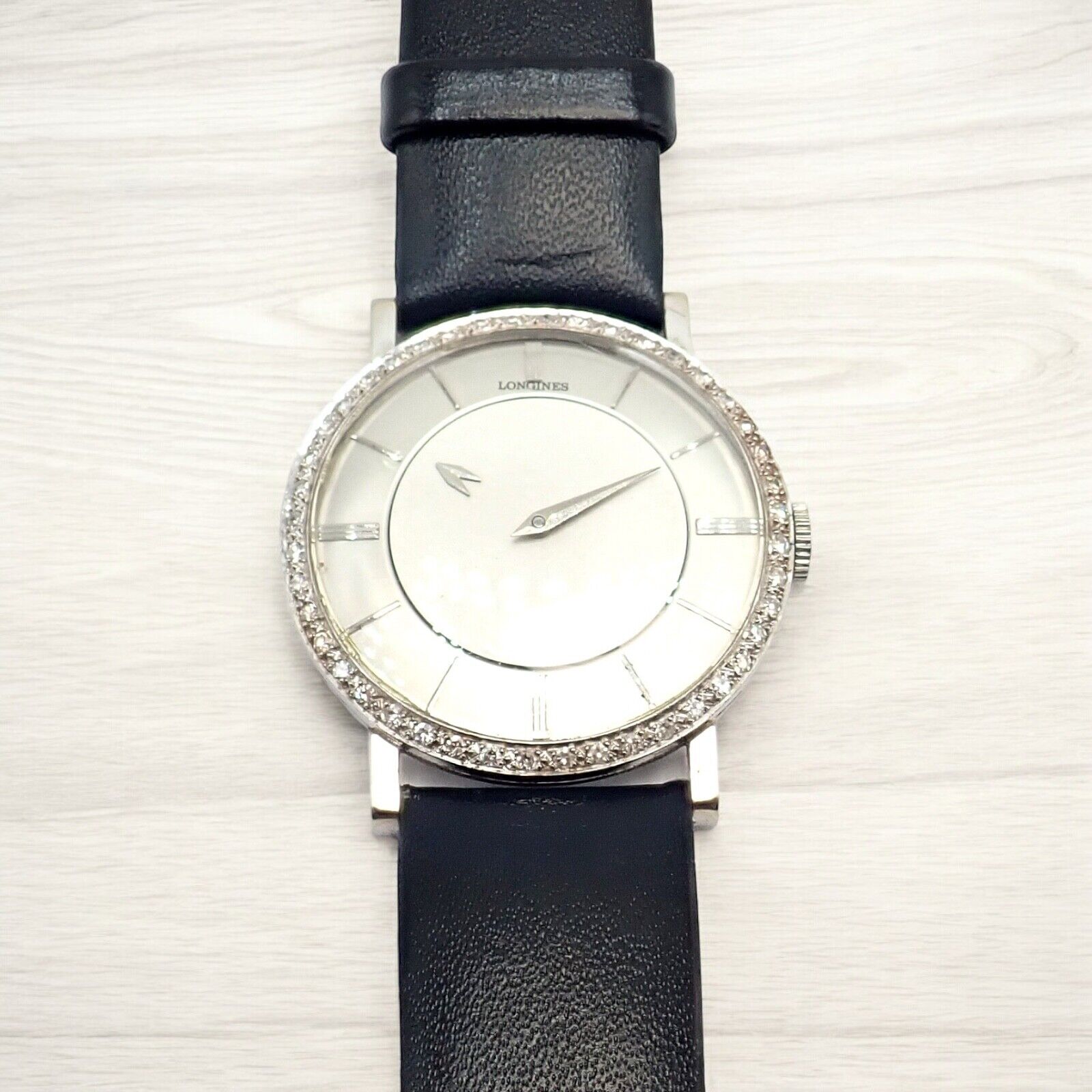 Vintage Longines 18k White Gold Diamond Bezel Manual Wind Mystery Dial Watch | Fortrove