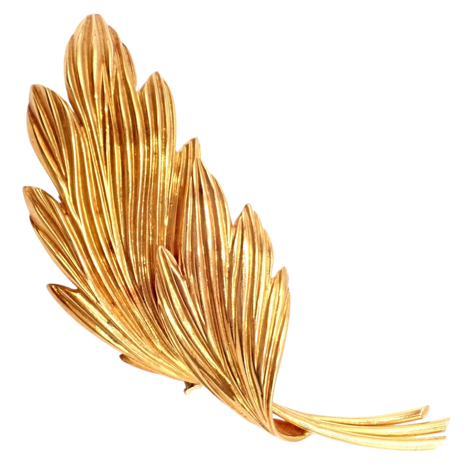 Vintage! Tiffany & Co. 18k Yellow Gold French Leaf Large Pin Brooch | Fortrove