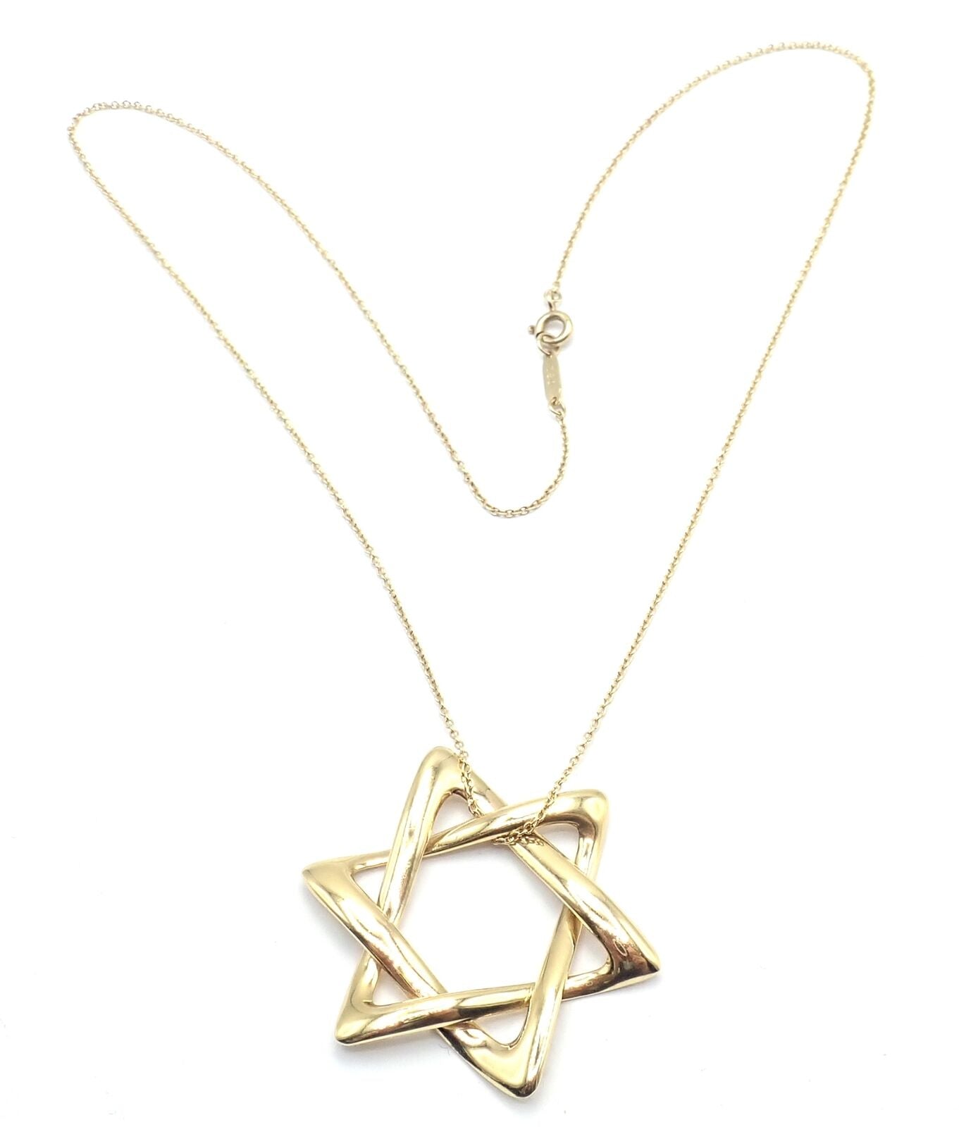 Authentic! Tiffany & Co Peretti 18k Gold Large Star Of David Pendant Necklace | Fortrove