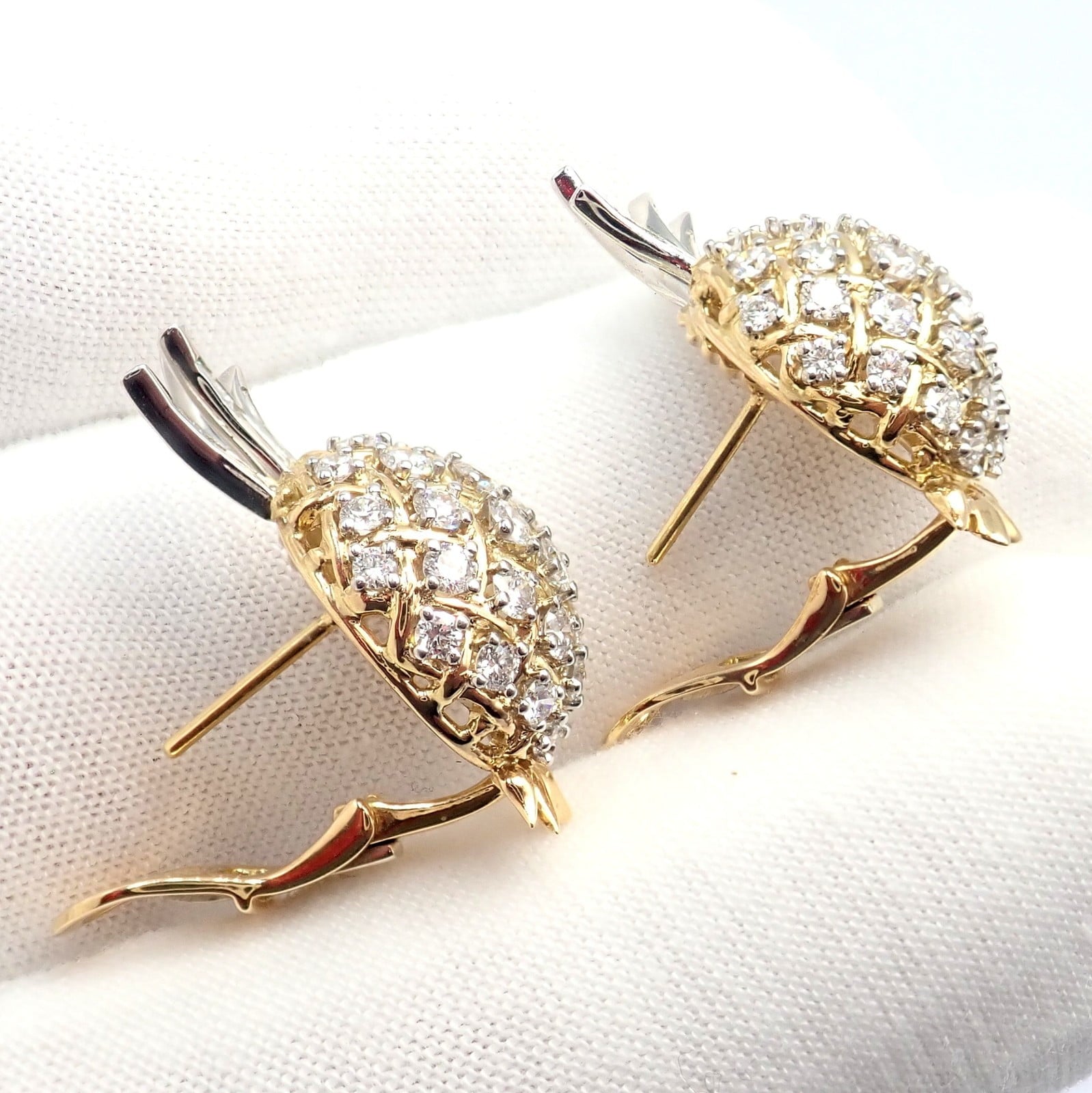 Authentic! Verdura 18k Yellow Gold Platinum Diamond Pineapple Earrings | Fortrove