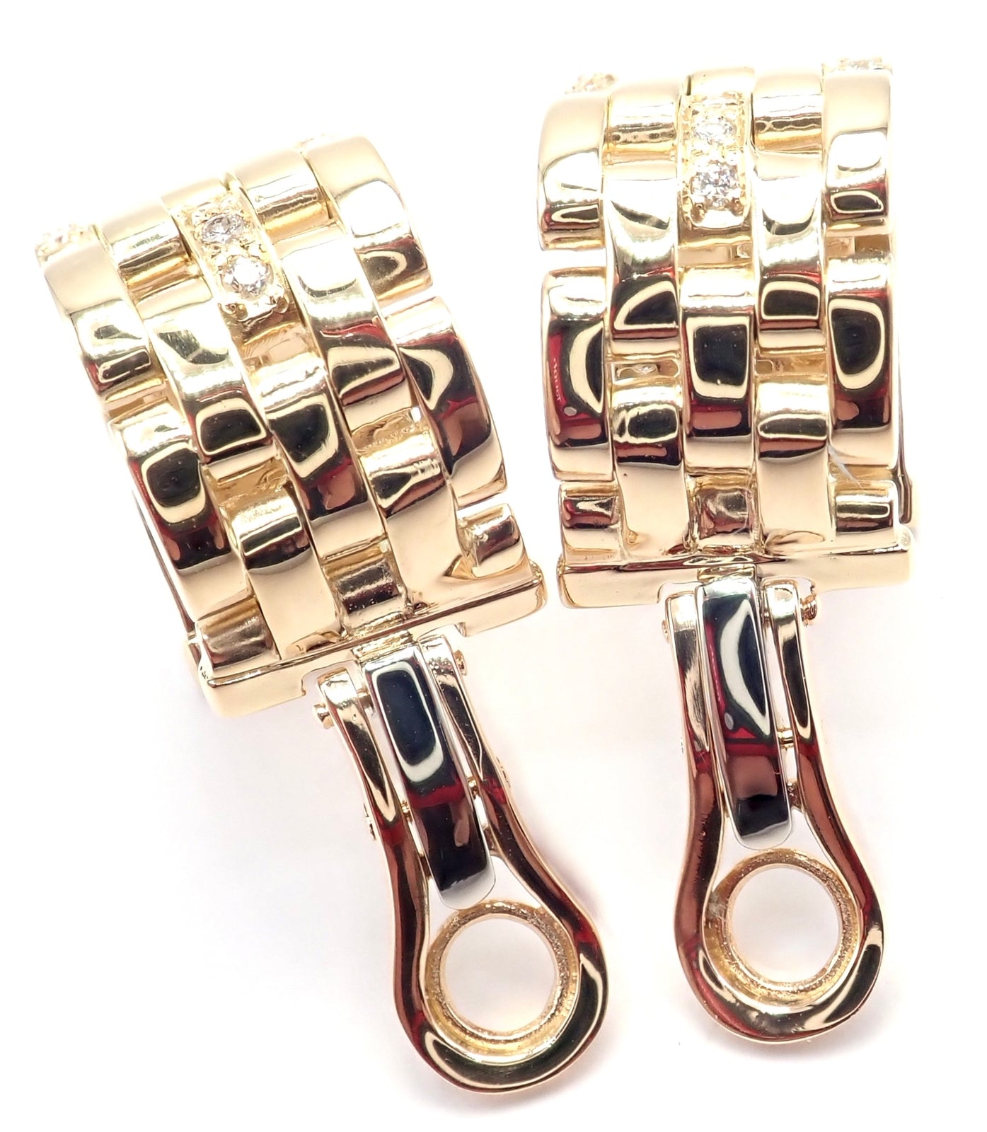 Authentic Cartier Maillon Panthere 18K Gold Diamond Five Row Link Gold Earrings | Fortrove