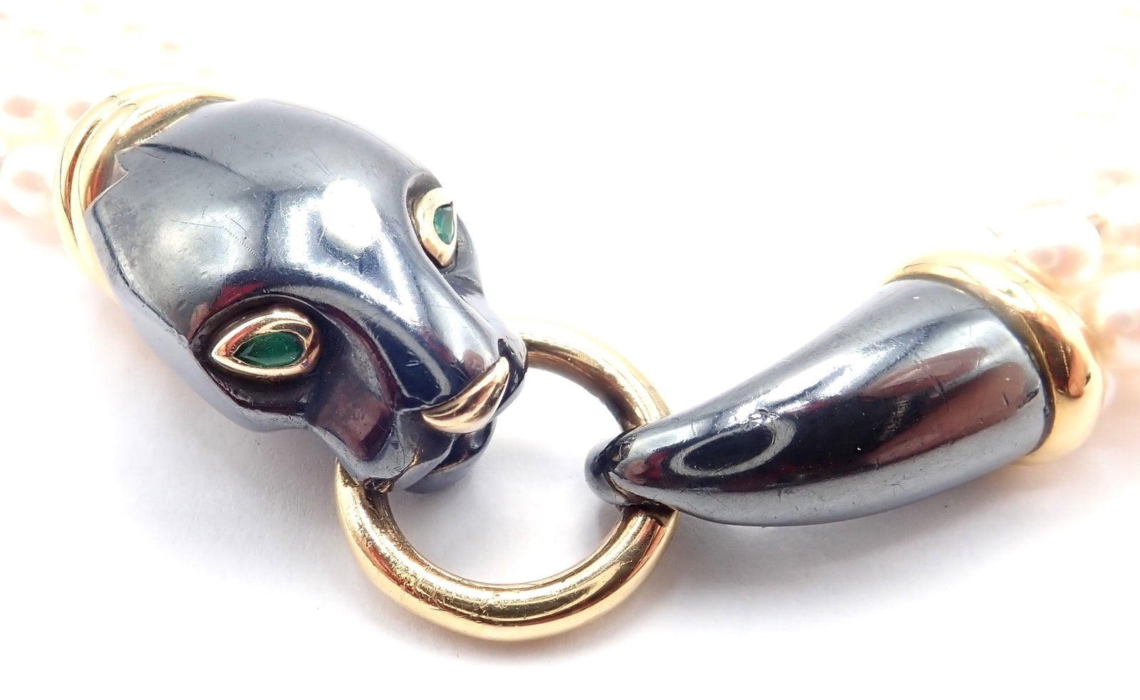 Panthere de Cartier Panther 18k Yellow Gold & Silverium Pearl Emerald Necklace | Fortrove
