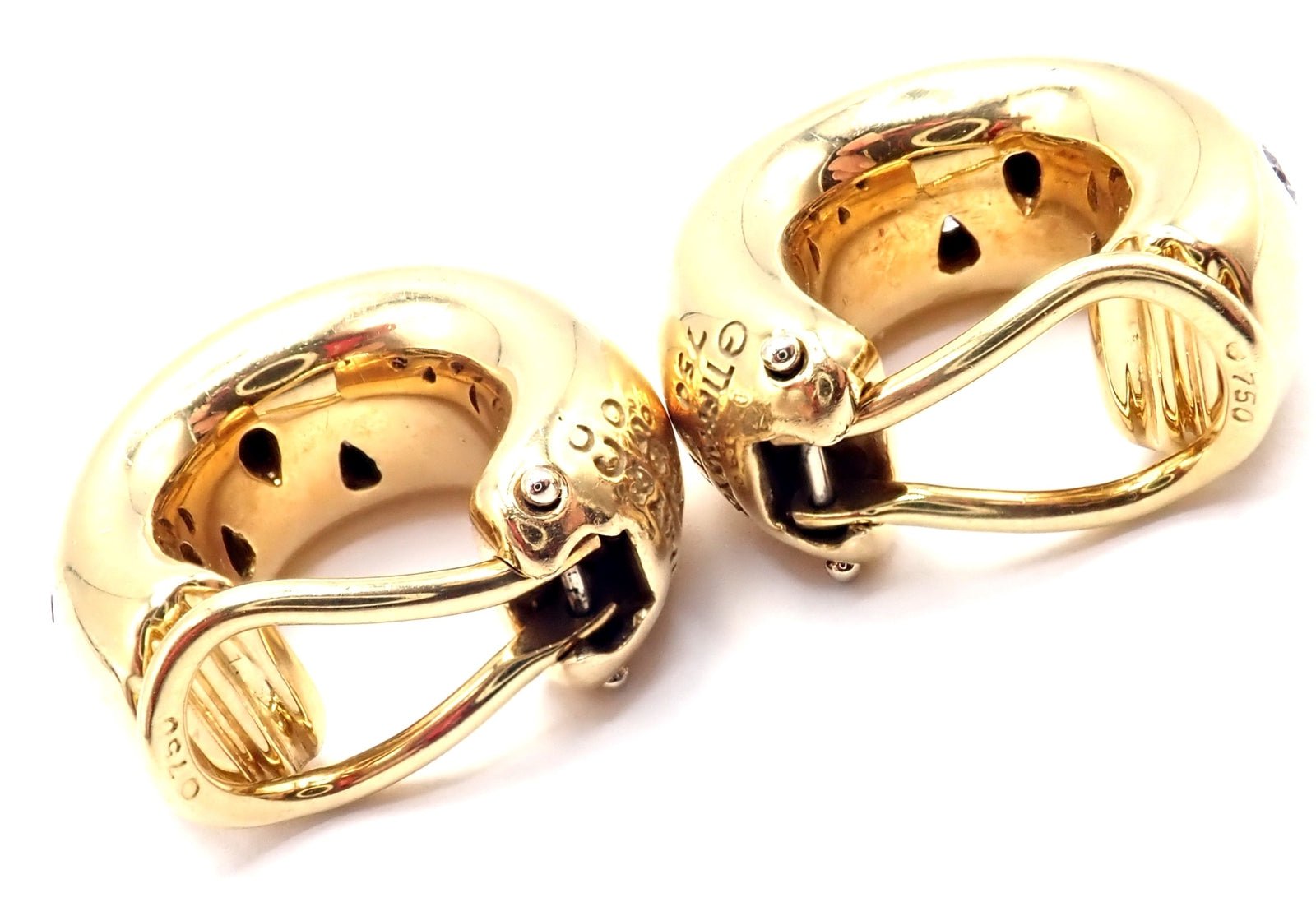 Authentic! Tiffany & Co 18k Yellow Gold Platinum Diamond Etoile Hoop Earrings | Fortrove