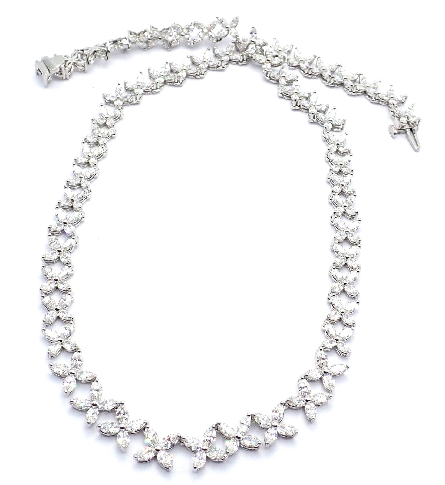 Authentic Tiffany & Co Victoria Platinum Graduated Marque Shape Diamond Necklace | Fortrove