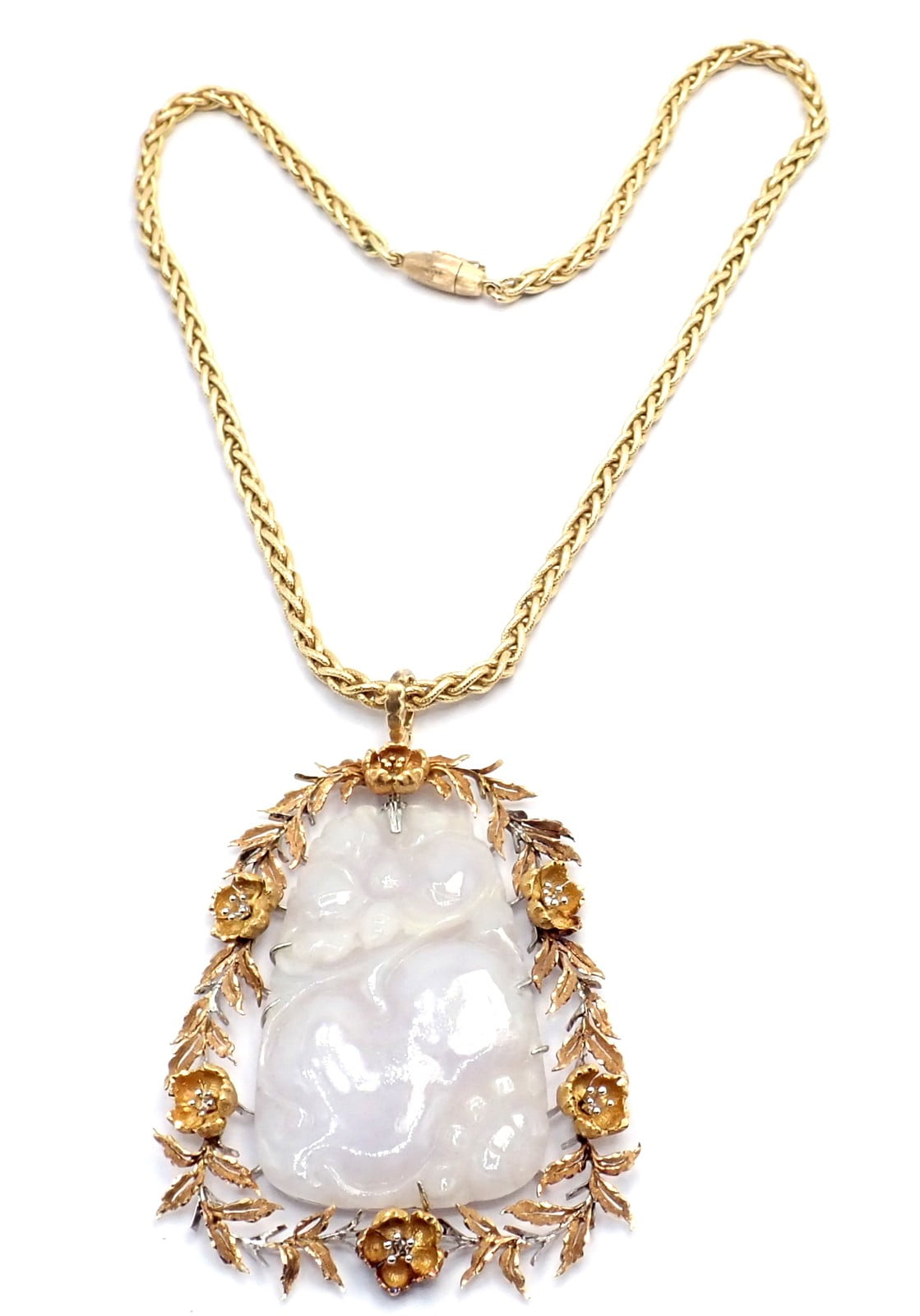 Authentic! Vintage Buccellati 18k Yellow Gold Lavender Jade Pendant Necklace | Fortrove