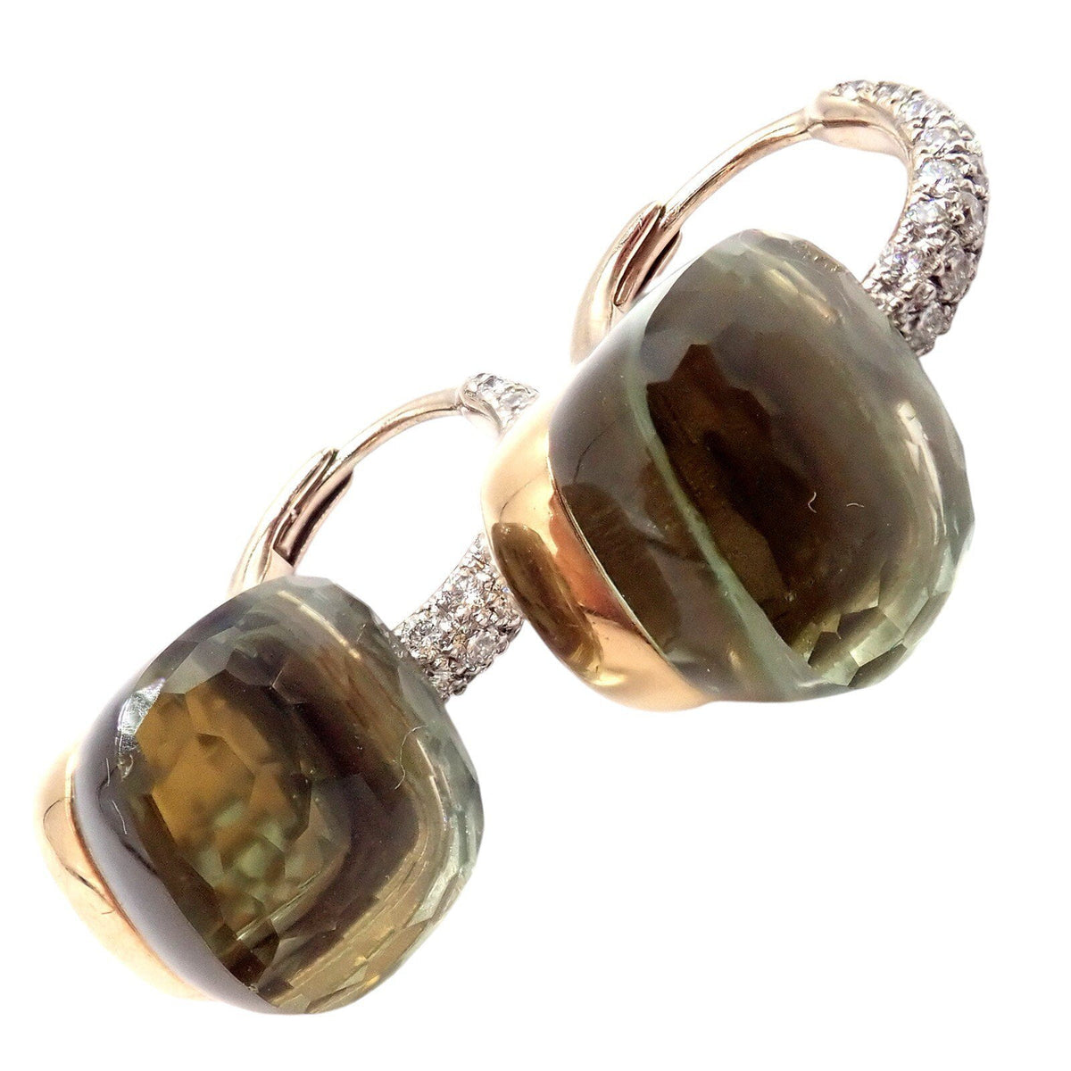 Pomellato Jewelry & Watches:Fine Jewelry:Earrings Authentic! Pomellato Nudo 18k Rose + White Gold Diamond Prasiolite Earrings
