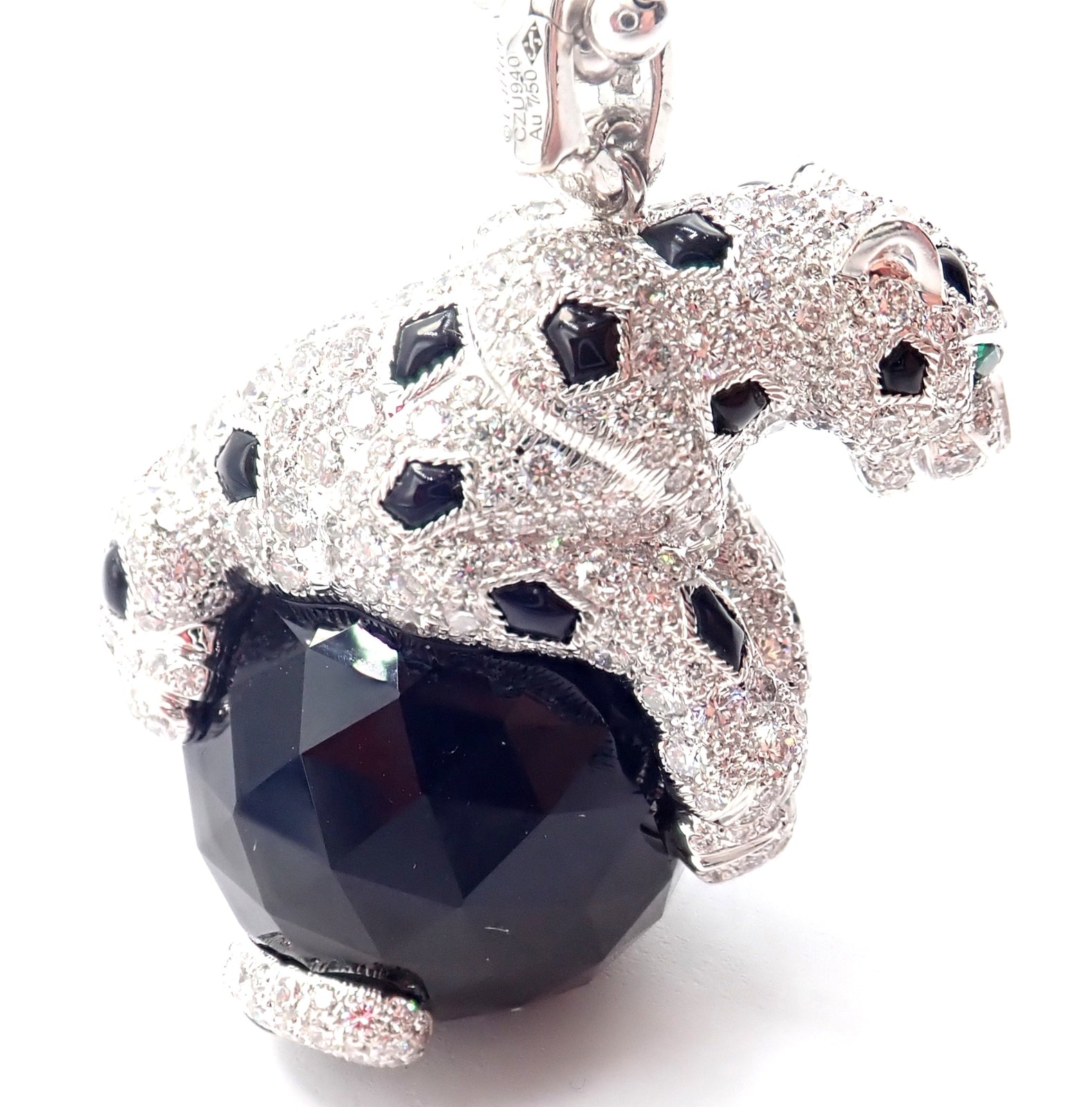 Panthere de Cartier Panther 18k Gold Diamond Emerald Onyx Pendant Necklace Paper | Fortrove