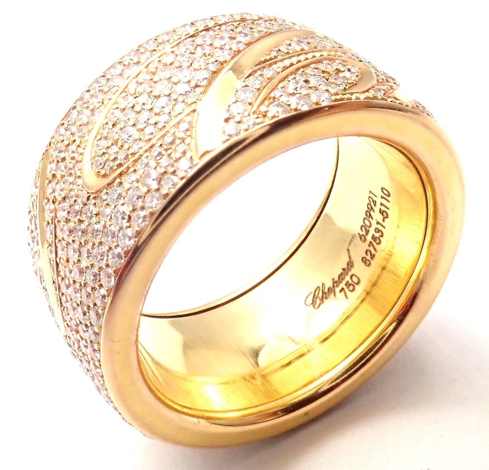 Chopard Jewelry & Watches:Fine Jewelry:Rings Chopard Chopardissimo 18k Yellow Gold Pave Diamond Signature Band Ring Box Paper