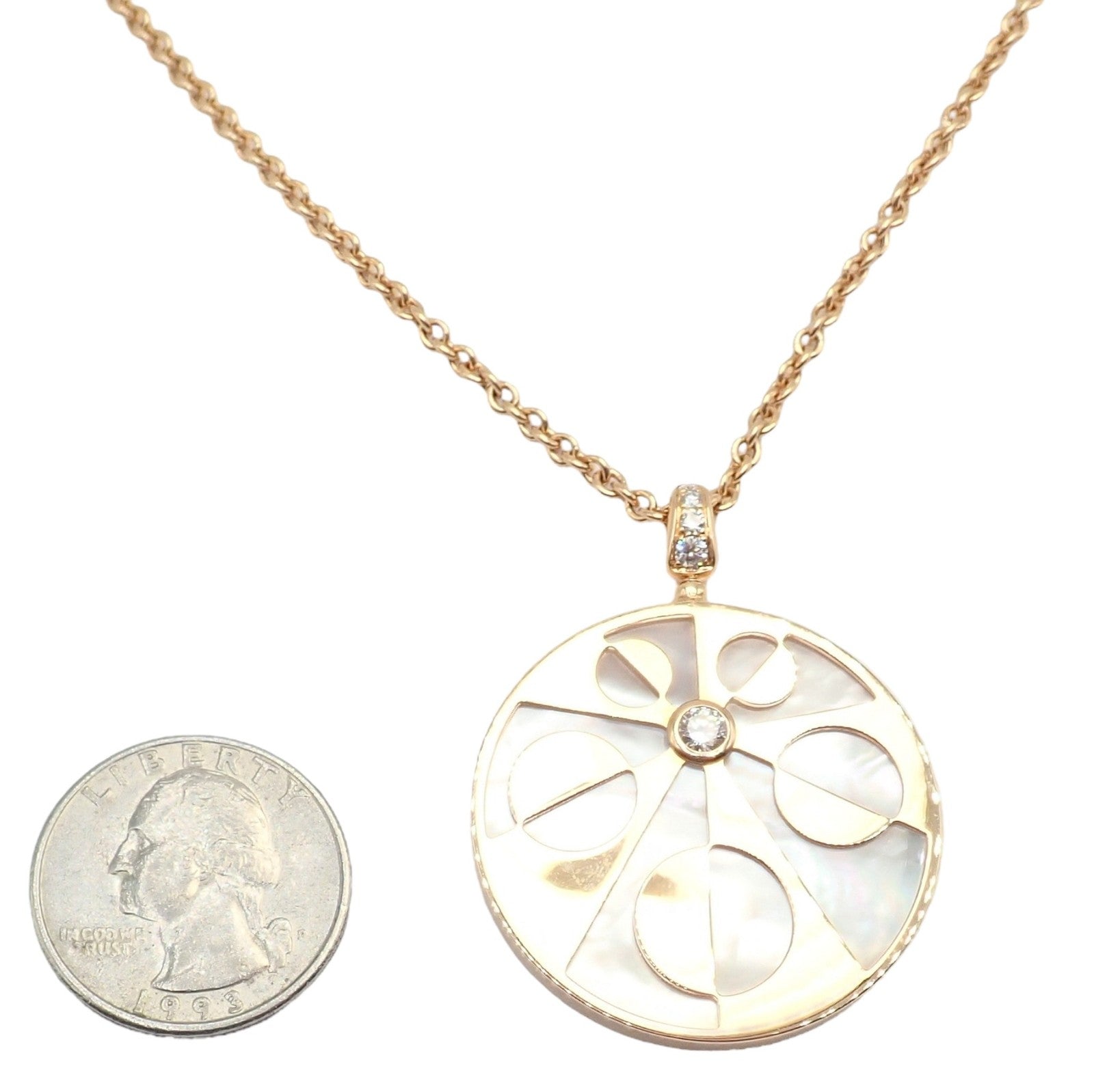 Rare! Bvlgari Bulgari Intarsio 18k Rose Gold Diamond Mother of Pearl Necklace | Fortrove