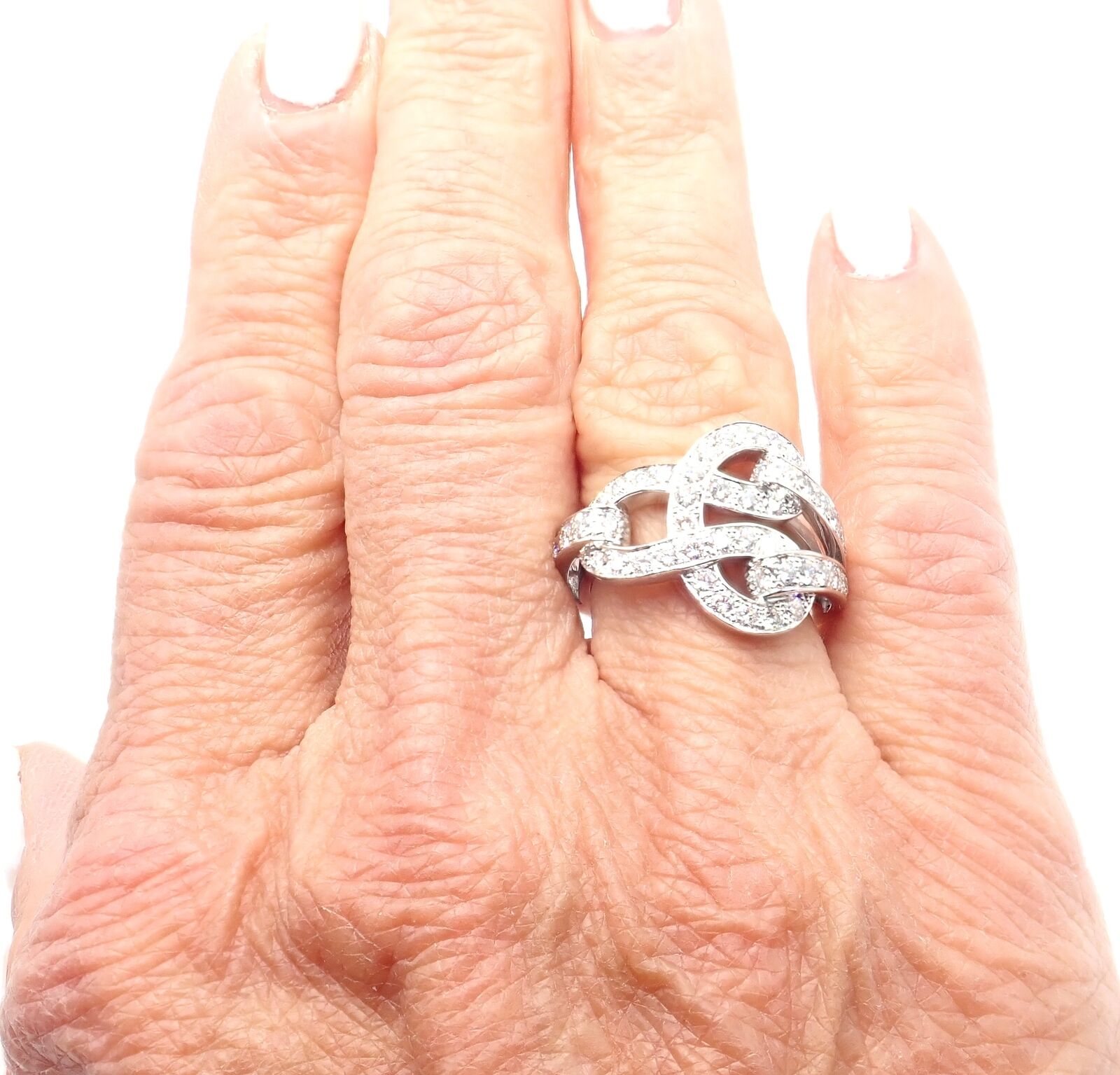 Authentic! Cartier Agrafe 18k White Gold Diamond Band Ring | Fortrove