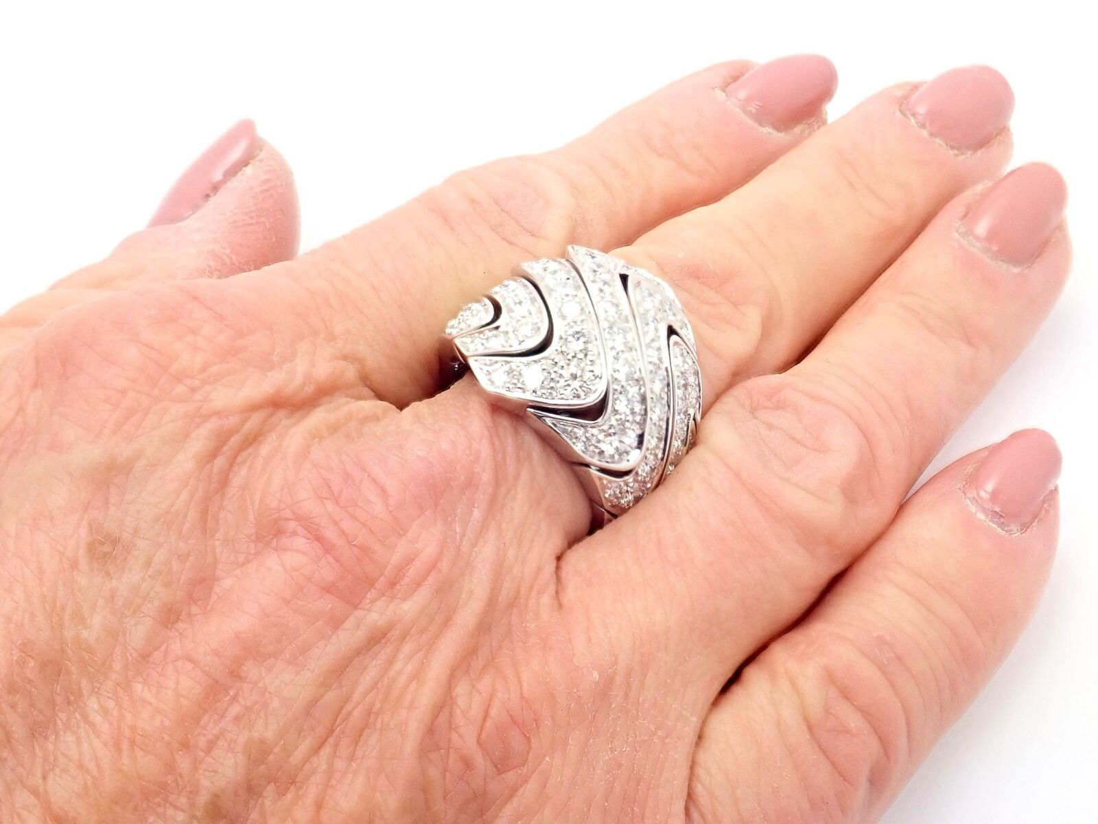 Rare! Authentic Cartier 18k White Gold Diamond Waves Large Ring | Fortrove