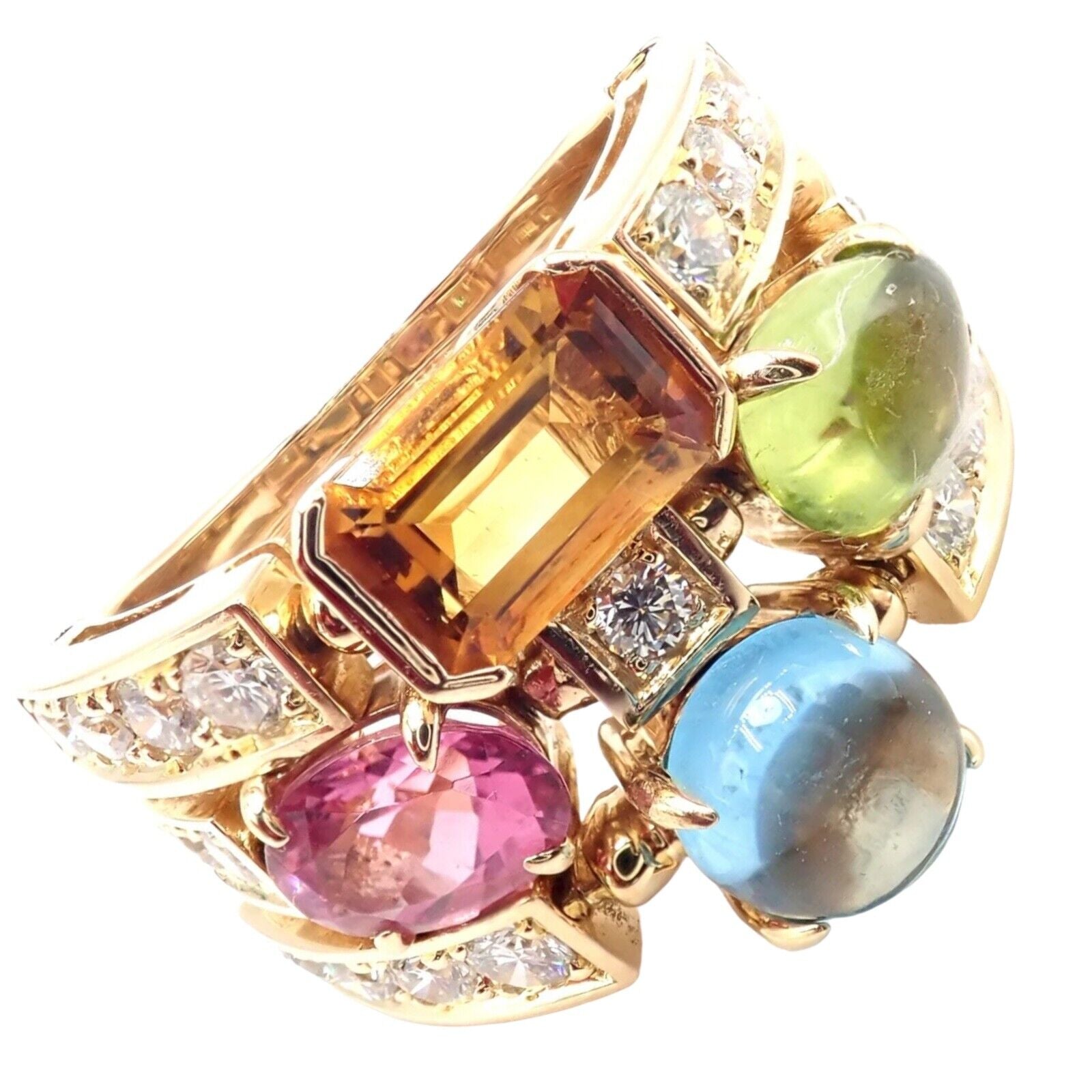 Bulgari Bulgari Allegra 18k Gold Diamond Peridot Tourmaline Citrine Band Ring | Fortrove
