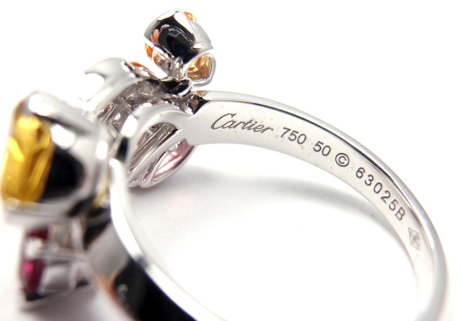 Authentic CARTIER Sorbet 18k White Gold Diamond Tourmaline Sapphire Ring Size 50 | Fortrove